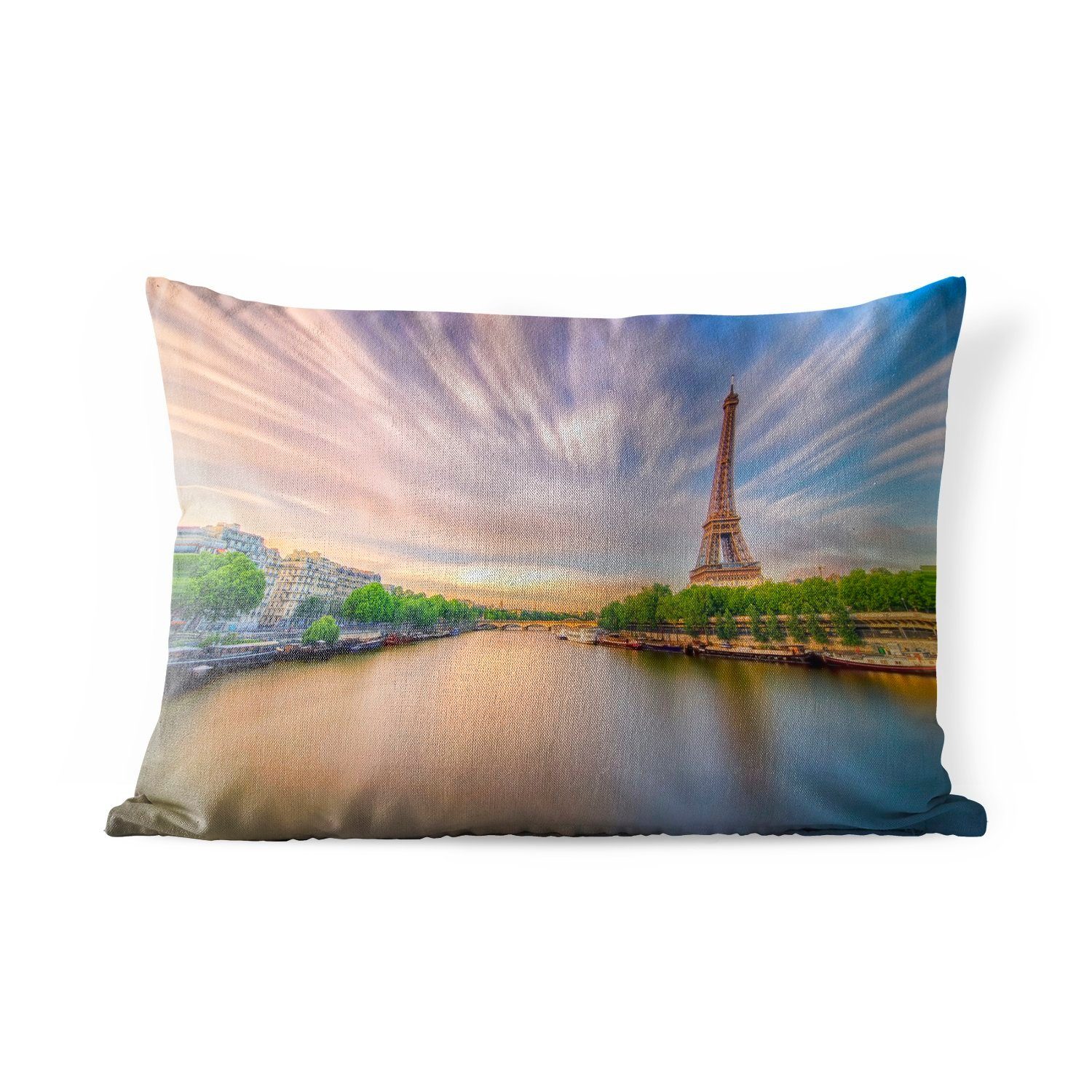 Eiffelturm Kissenhülle Outdoor-Dekorationskissen, MuchoWow Farbenprächtige der Ferne, Wolken Dekokissen Dekokissenbezug, und der Polyester, in