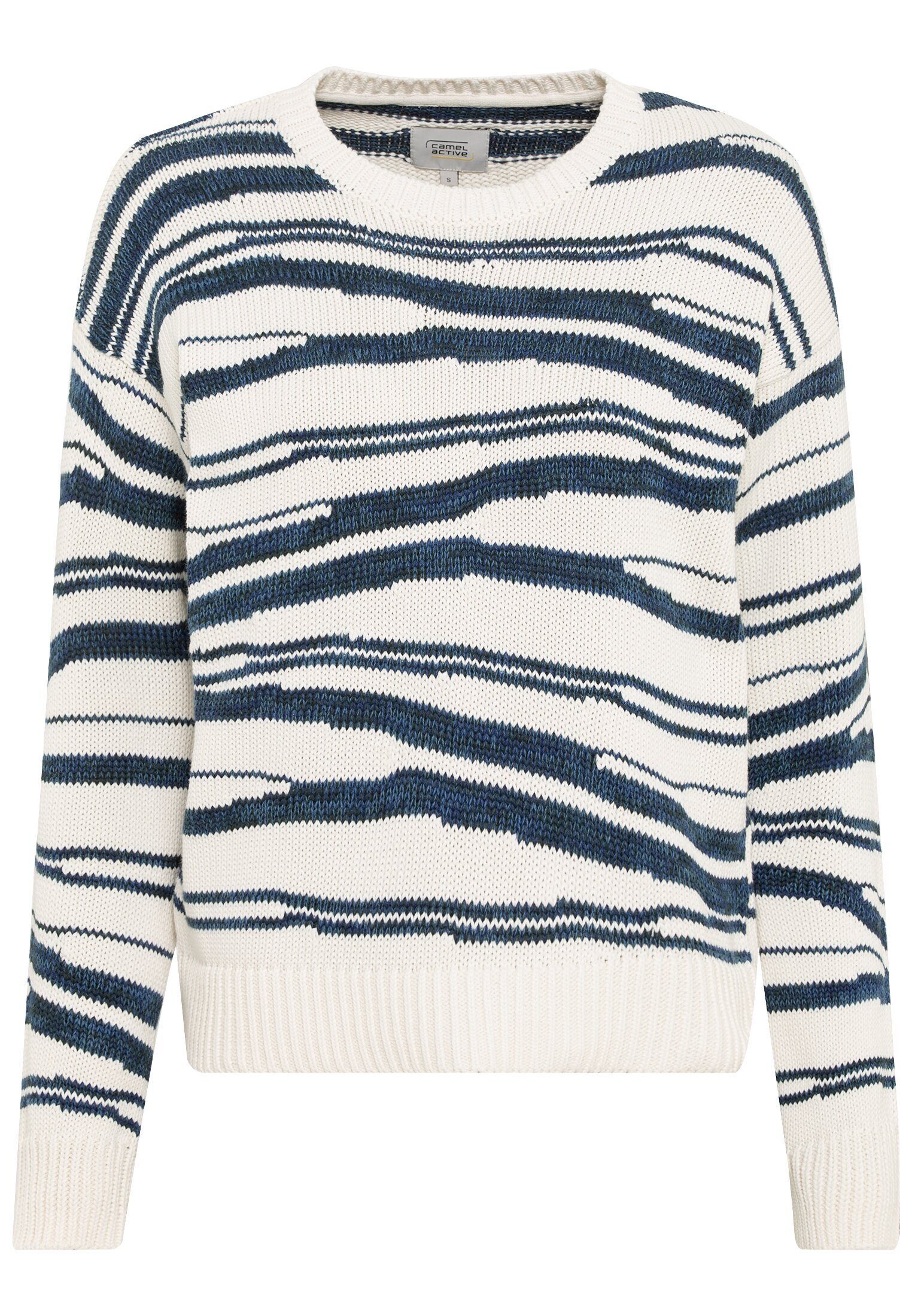 camel active Strickpullover aus reiner Baumwolle Langarm Markenlabel