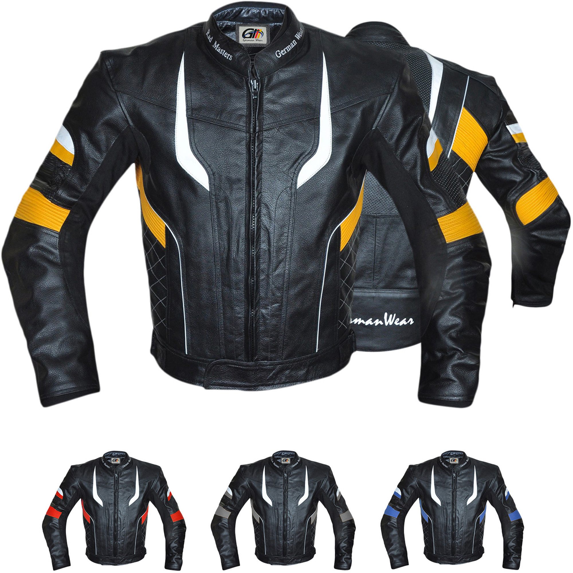 German Wear Motorradjacke GW417J Motorrad lederjacke Kombijacke Rot Blau Gelb Grau