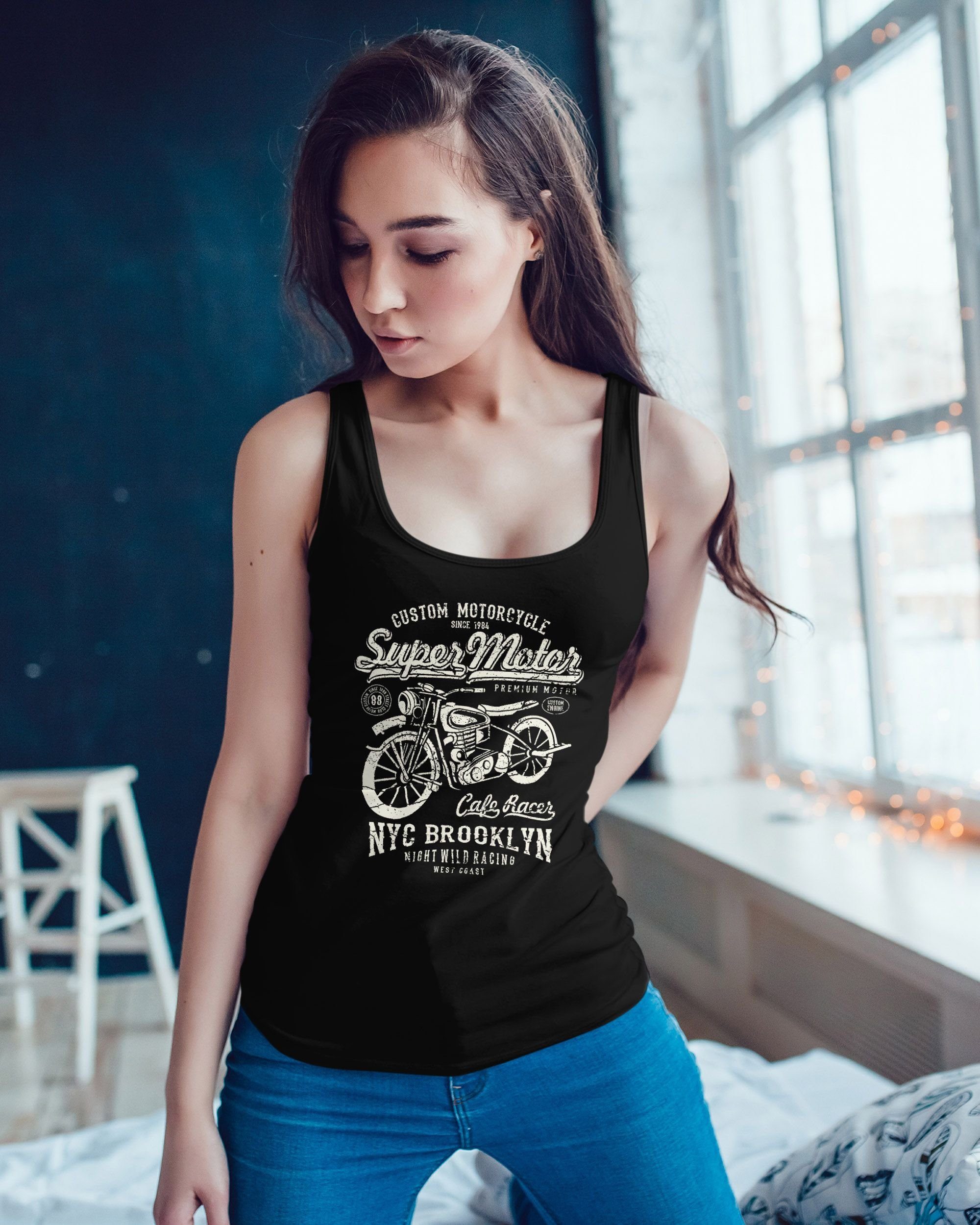 Neverless Tanktop Damen Tank Top Motorrad Super Motor Biker Racerback Tanktop Neverless®