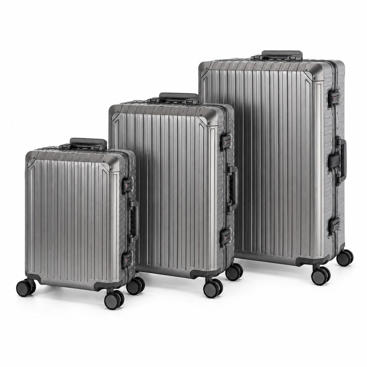 Travelhouse Kofferset 100% Aluminium TOKYO - verschiedene Farben, 4 Rollen, (3 tlg., S+M+XL), mit stabilem Aluminium-Gehäuse und verstärkten Ecken
