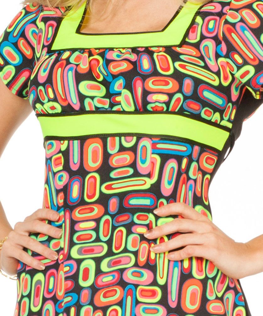 Karneval-Klamotten Kostüm Disco Damen 70er 80er Jahre Damenkostüm neon, Schlagermove Outfit schwarz neon Farben Frauenkostüm Karneval Fasching