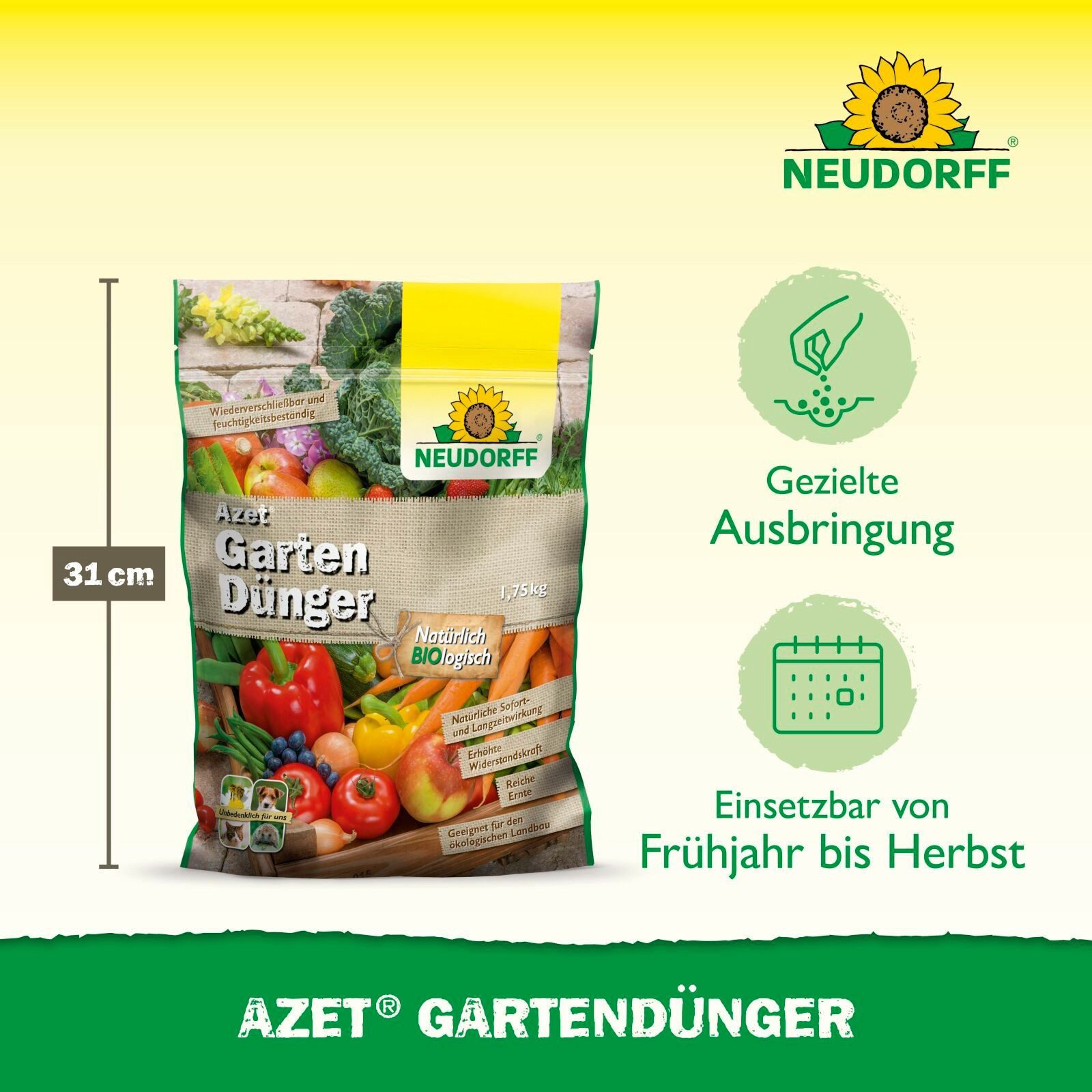 Neudorff Gartendünger Azet GartenDünger 1,75 kg, organischer Langzeitdünger mit natürlicher Sofort- & Langzeitwirkung, unbedenklich für Mensch und Tier