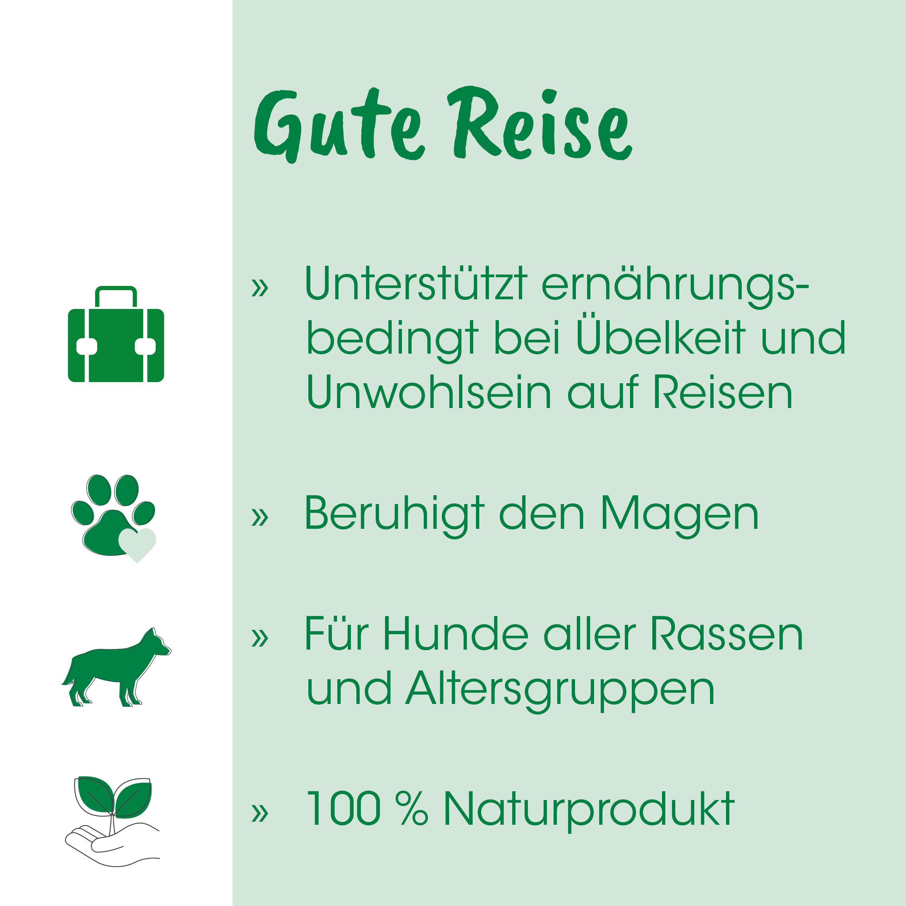 cdVet Gute Reise Kapseln, Ergänzungsfutter für: Hunde, Bei Reisen, Übelkeit, Unwohlsein, Stress