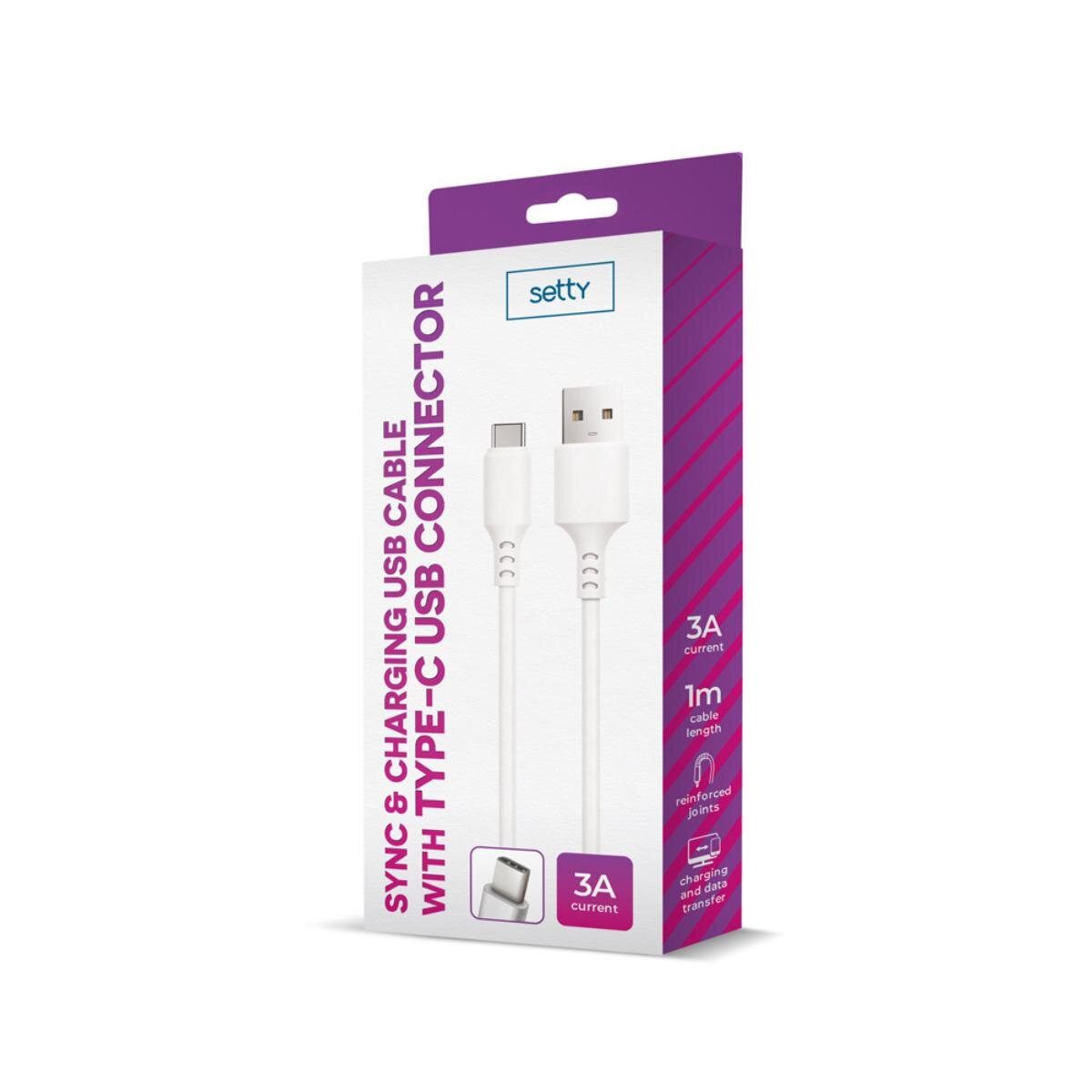 Setty USB-A auf USB-C 1m 15W 3A USB-Kabel, USB Typ A • USB-C, (100 cm), Laden und Datenübertragung mit bis zu 15 W