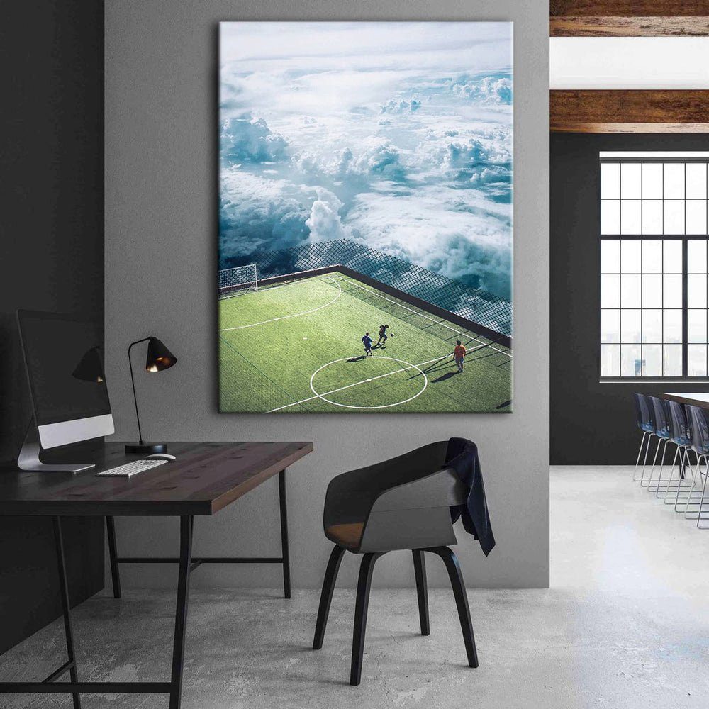 DOTCOMCANVAS® Leinwandbild, Moderne Wandbild vom Fußballplatz weißer Rahmen