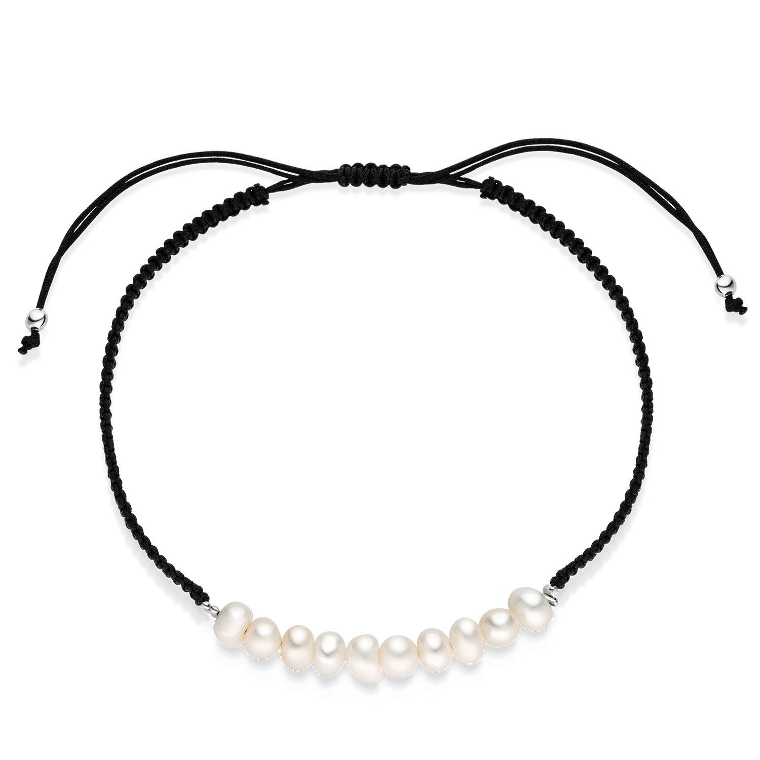 Perlenarmband Schiebeknoten Armband mit Perlen Schwarz 16-23cm SA-44