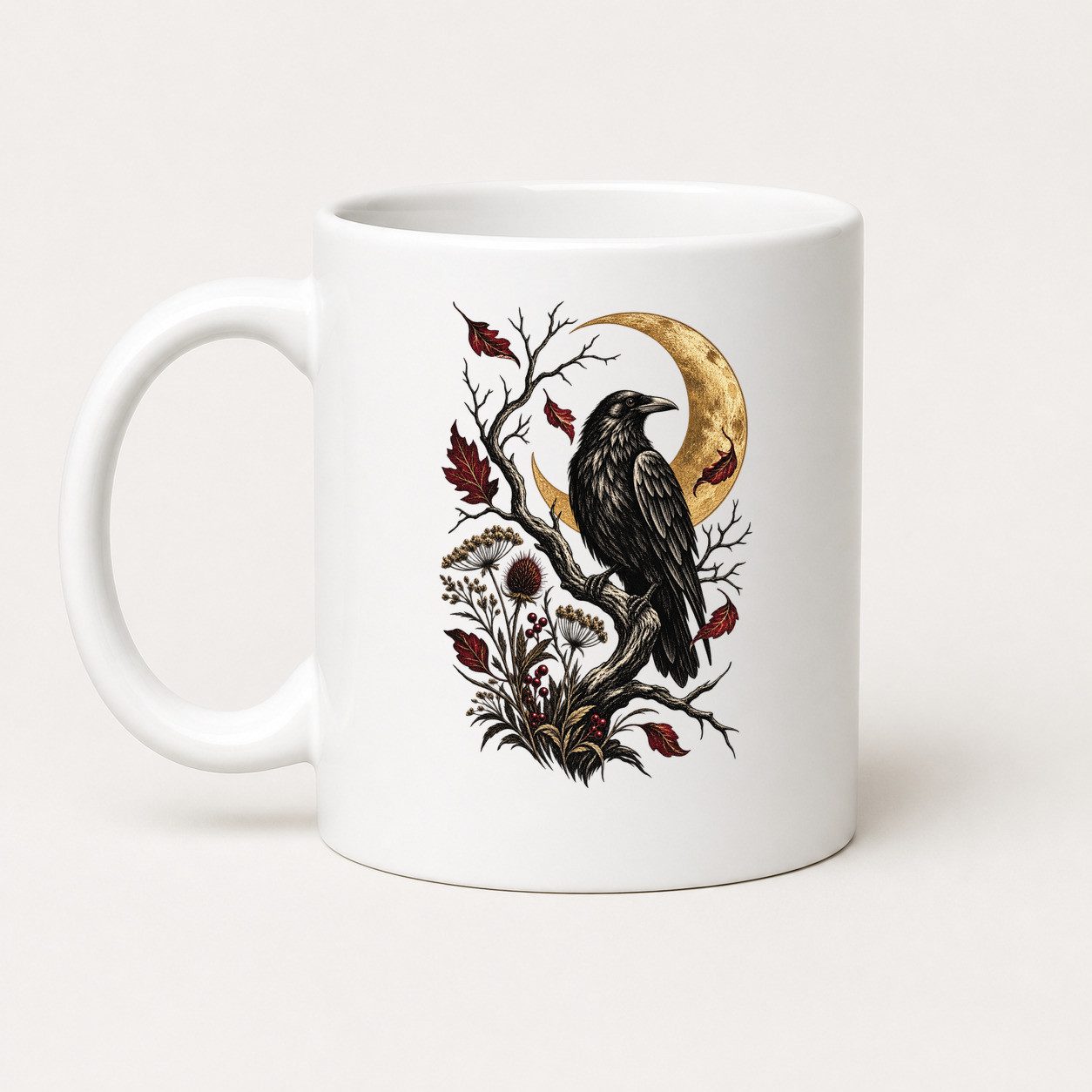 WS-Trend Tasse Halloween Tasse Rabe Mond 325 ml Keramik Gothic Geschenkidee, Keramik