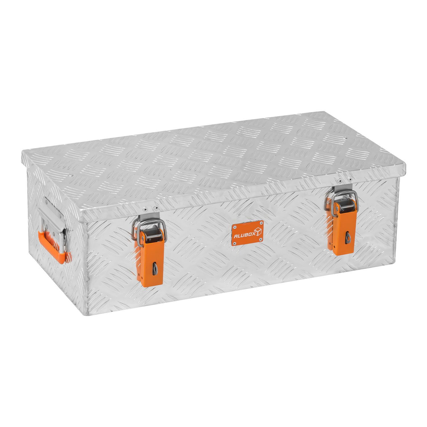 ALUBOX Aufbewahrungsbox Alukiste Outdoorkiste Riffelblech 1.5mm Stärke (36 Liter), Fangbänder im Deckel