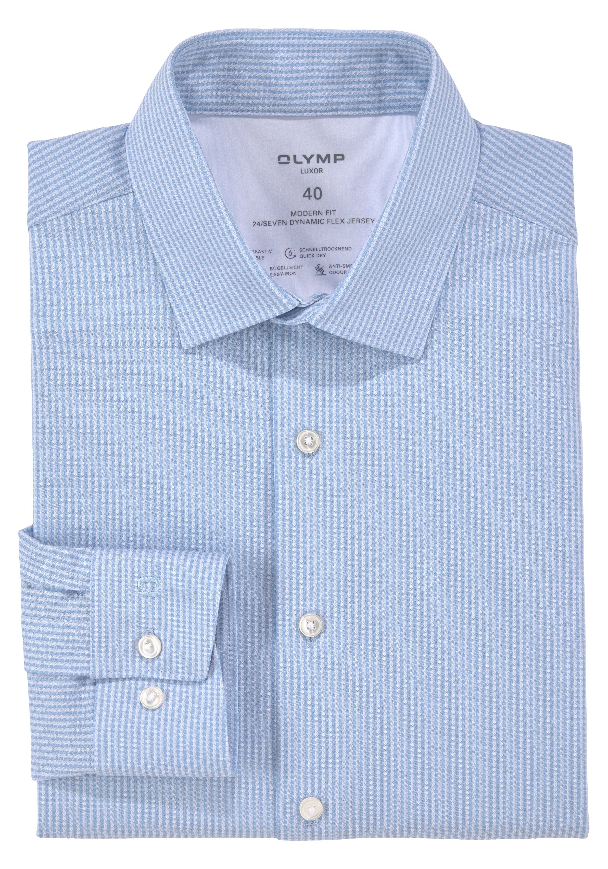 fit OLYMP dehnbar, besonders Businesshemd Luxor modern bleu bügelleicht
