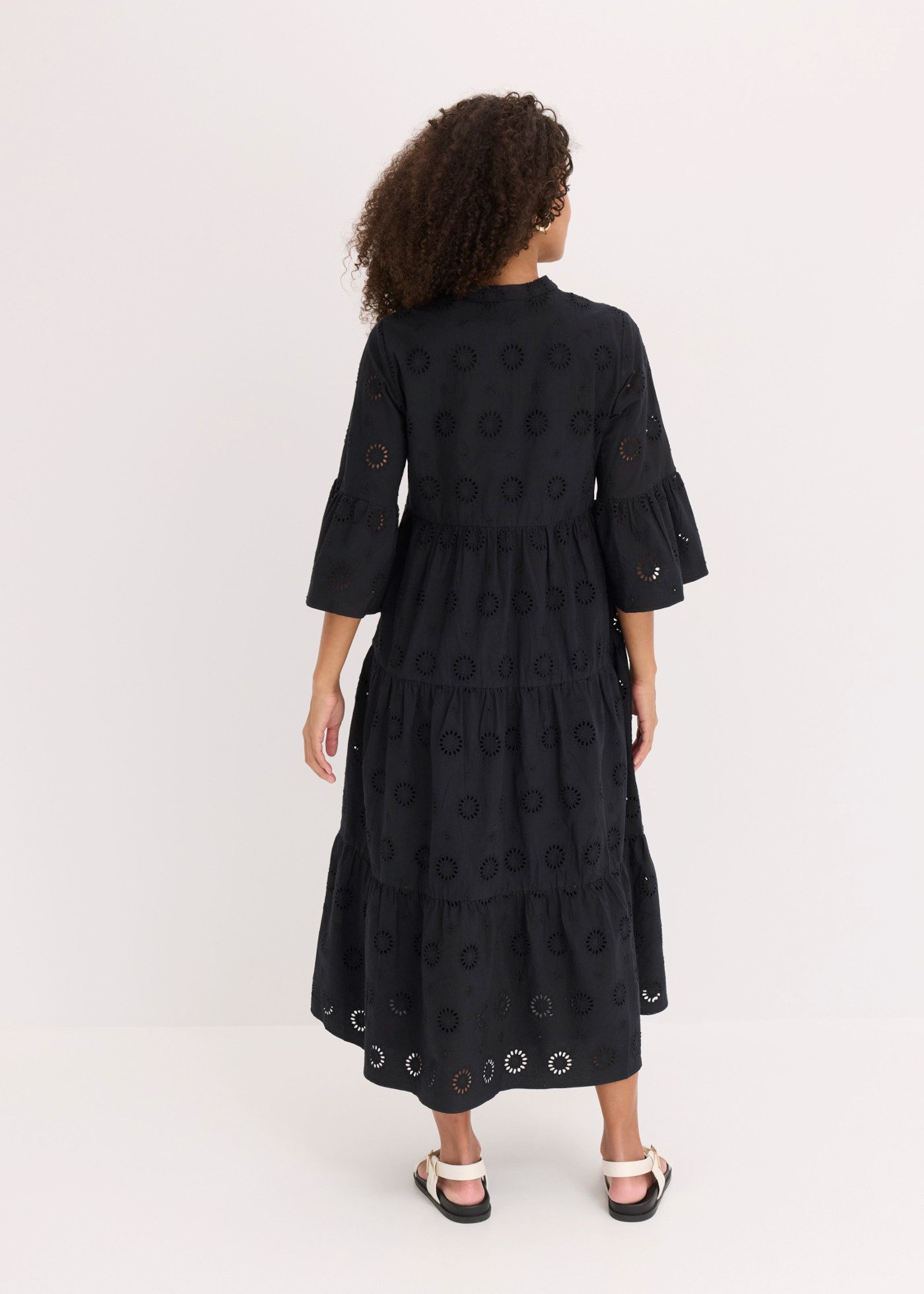 bonprix Midikleid aus reiner Baumwolle, A-Linien-Passform, 3/4-Ärmel, mit Stehkragen
