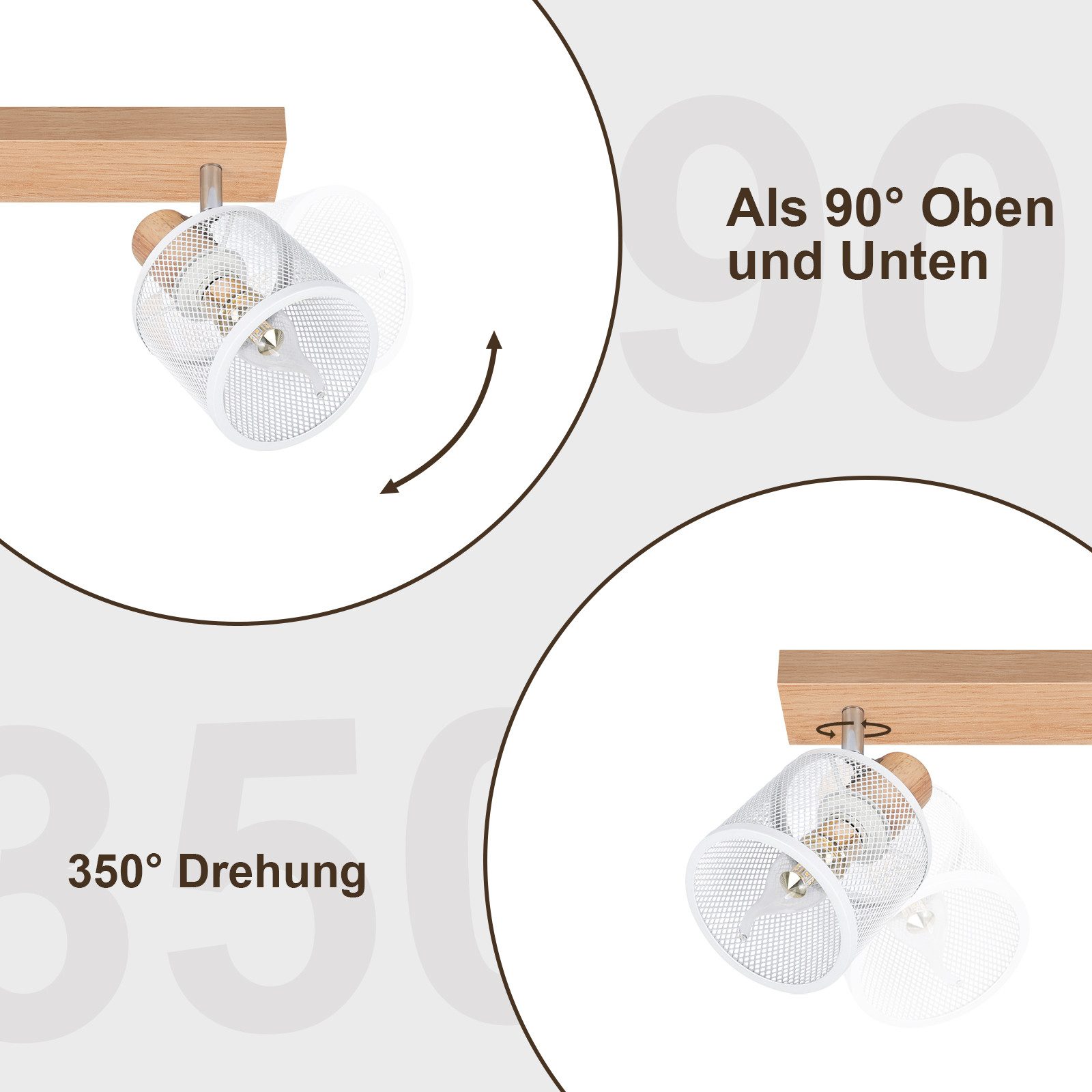 ZMH Deckenstrahler 4 Flammig E14 Schwarz/Weiß Modern Wohnzimmerlampe Max.25w, Hochwertige Materialien für langanhaltende Qualität, ohne Leuchtmittel, Schwenkbar – Bild 5 von 5