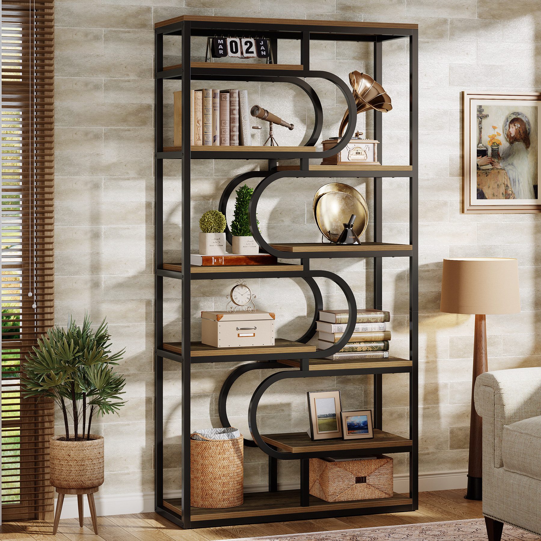 Tribesigns Bücherregal 5-stöckiges Industrial-Standregal, Ausstellungsregal mit Metallrahmen, 180cm Etagere-Bücherregal, Freistehendes Regal mit Offenem Staurau – Bild 3 von 5