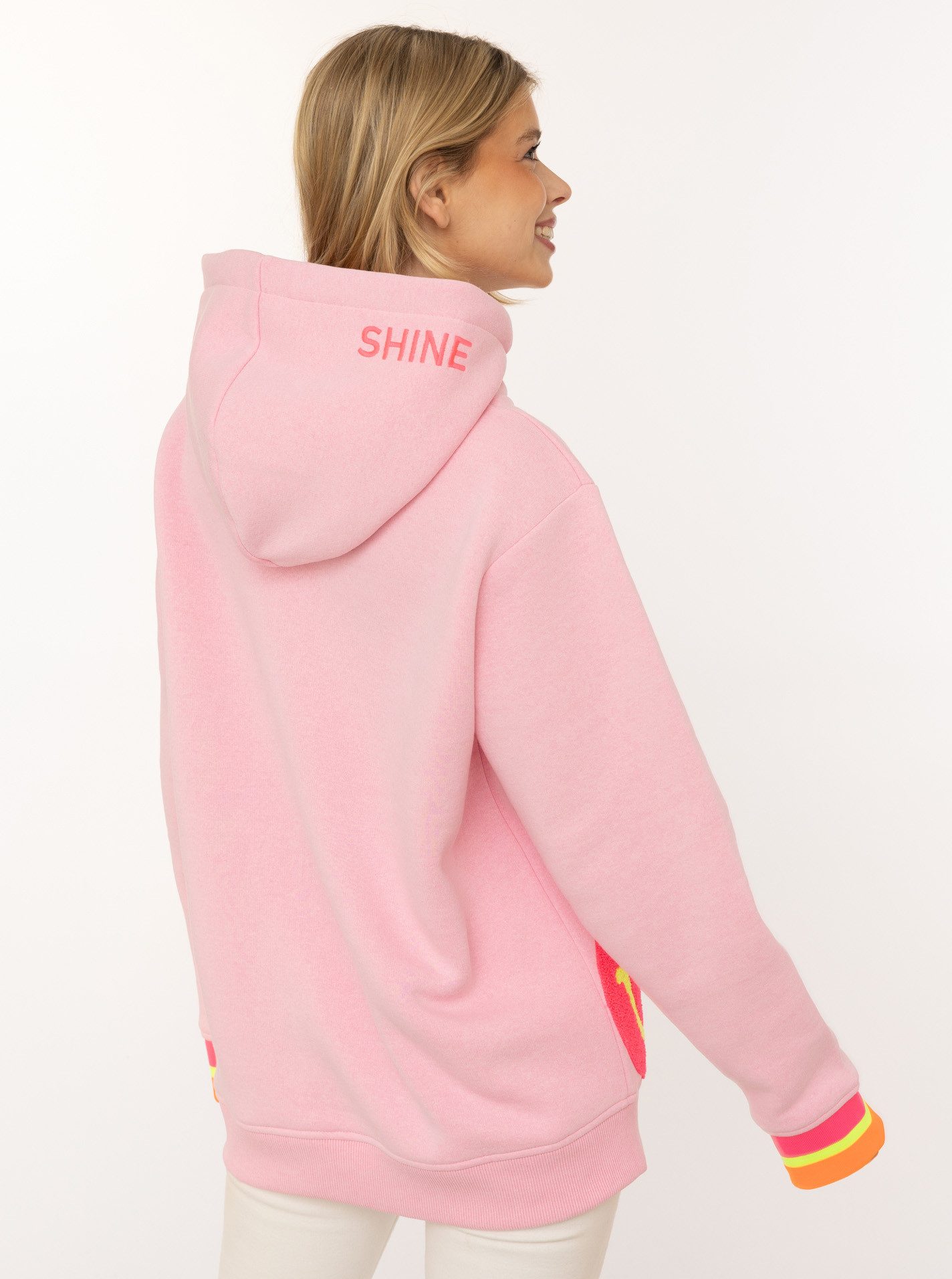 Zwillingsherz Hoodie "Always Happy" Smiley aus Frottee, Neon-Details, Kapuze, Langarm