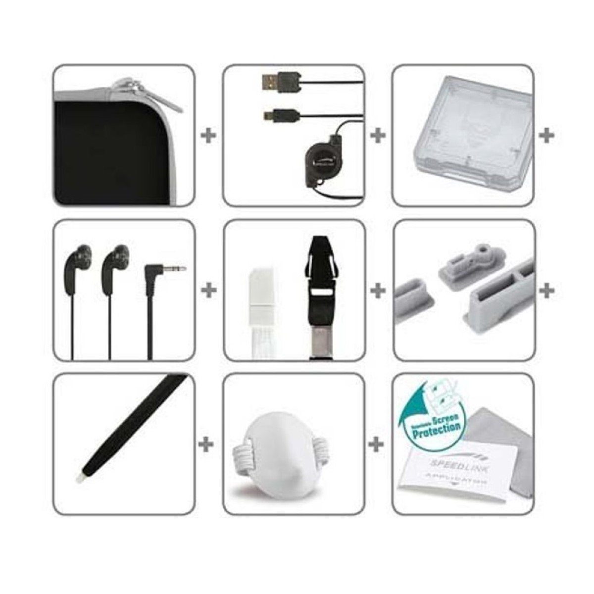 Speedlink 13in1 Tasche USB-Kabel Kopfhörer Game-Case etc Gaming-Controller (Spar-Set : Hardcase, USB-Ladegerät, Schutzfolie, etc. für Nintendo DSi)