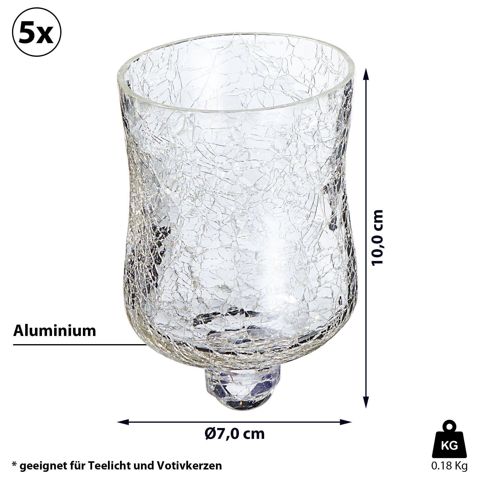 CEPEWA Teelichthalter Design Crackle 5x für Glasaufsatz Kerzenleuchter
