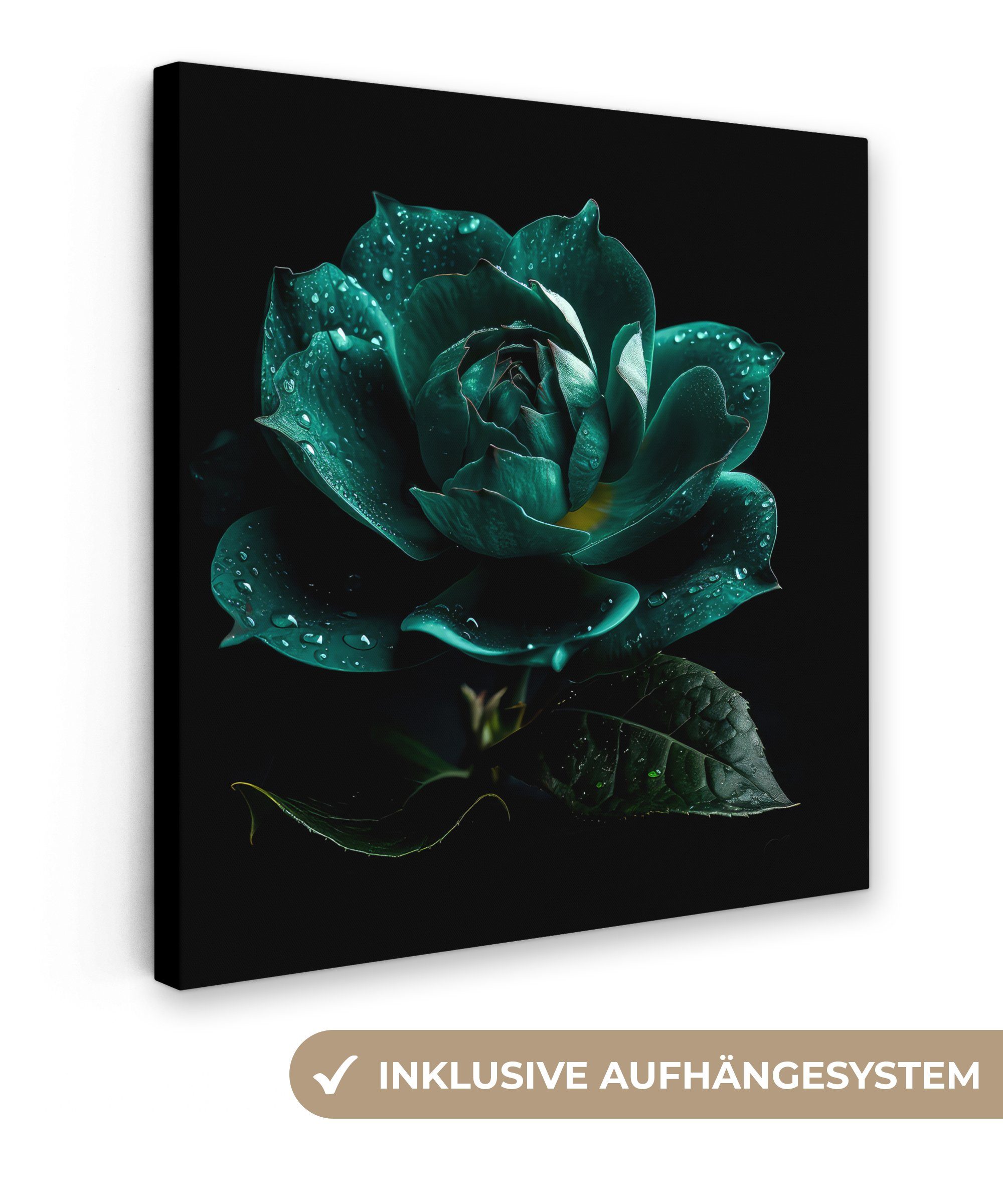 OneMillionCanvasses® Leinwandbild Blumen - Rosen - Blau - Porträt - Schwarz, (1 St), Leinwand Bilder für Wohnzimmer Schlafzimmer, 20x20 cm