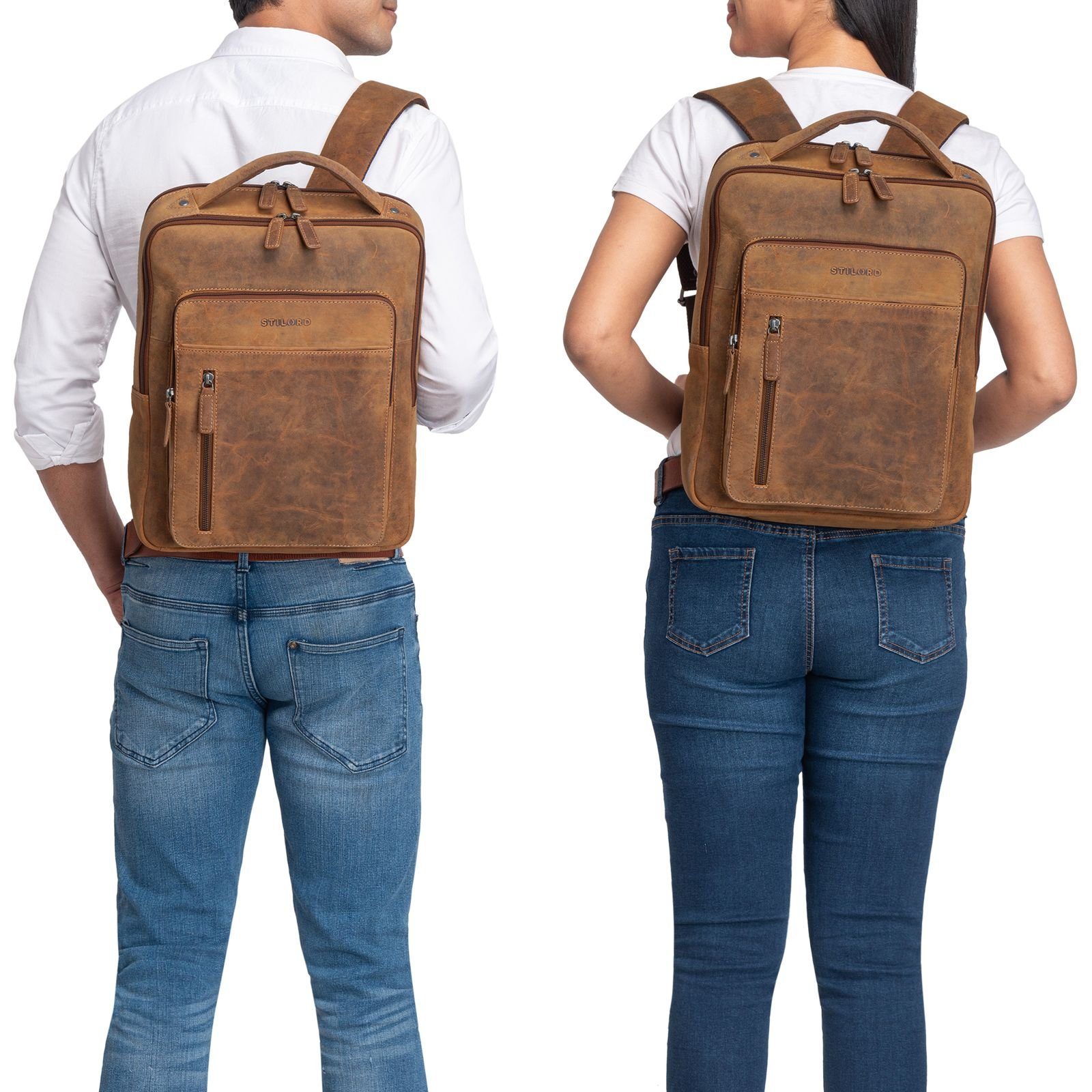 STILORD Notebook-Rucksack "Tory" Leder Laptoprucksack 13 - 14 Zoll Herren Damen