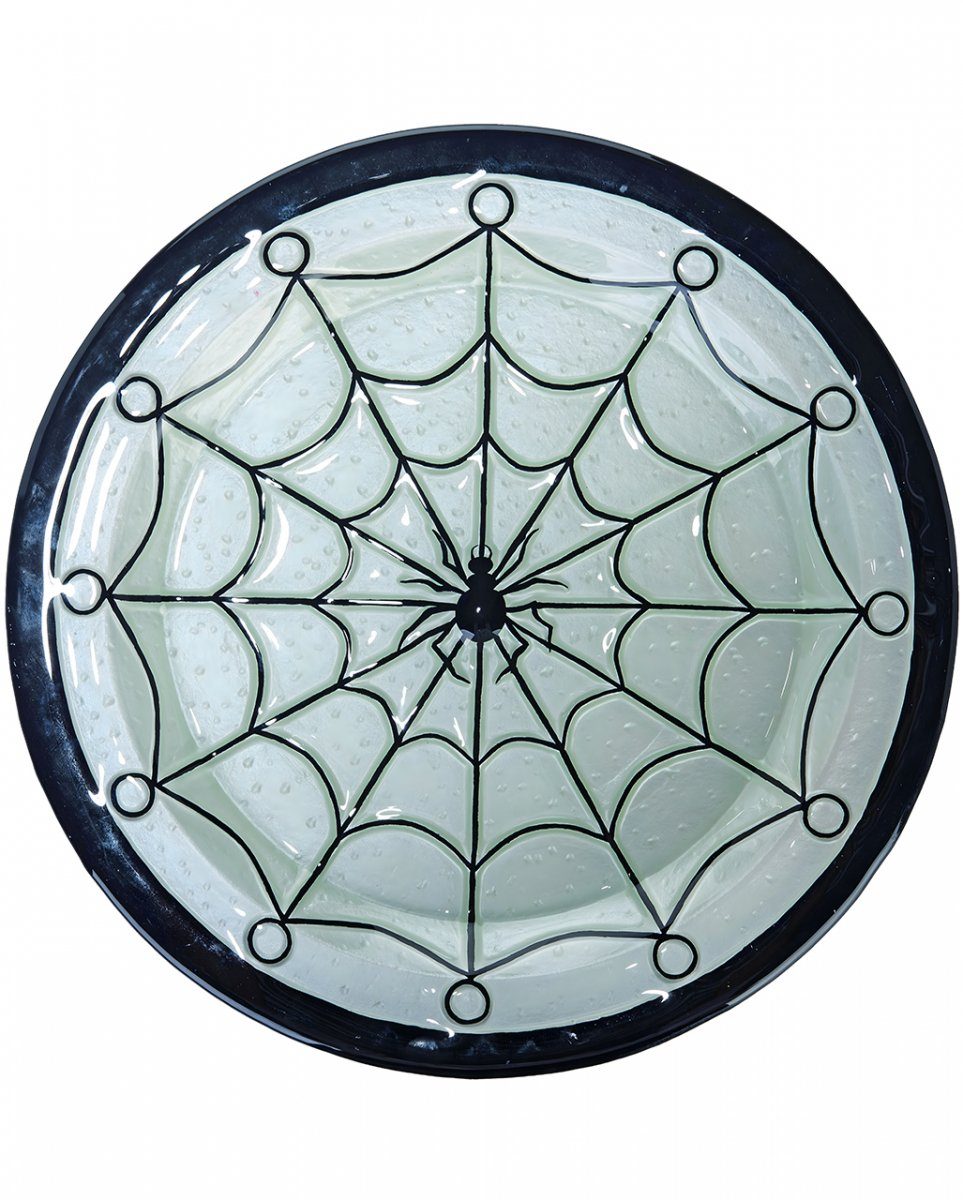 Horror-Shop Dekofigur Spinnweben Glas Servierteller als Halloween Tischd