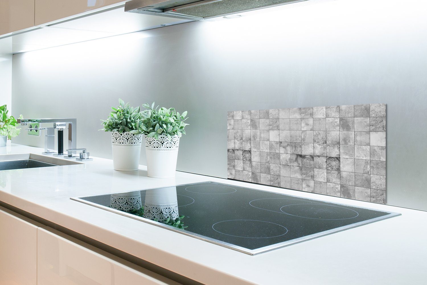 Weiß für Design Küchen und - - Kacheln, MuchoWow Grau 60x30 - - Küchenrückwand Wandschutz, (1-tlg), cm, Strukturen Fett gegen Schmutzflecken