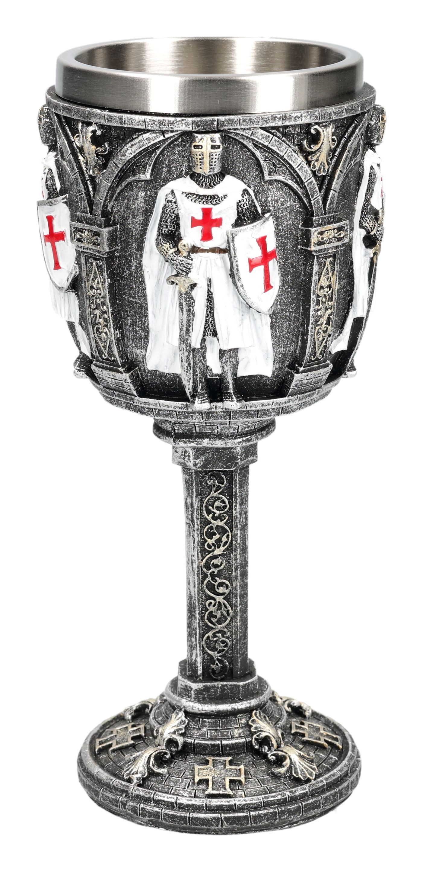Figuren Shop GmbH Becher Templer Kelch – Kreuzritter Trinkkelch Mittelalter Deko Weinkelch, Kunststein (Polyresin), Edelstahl