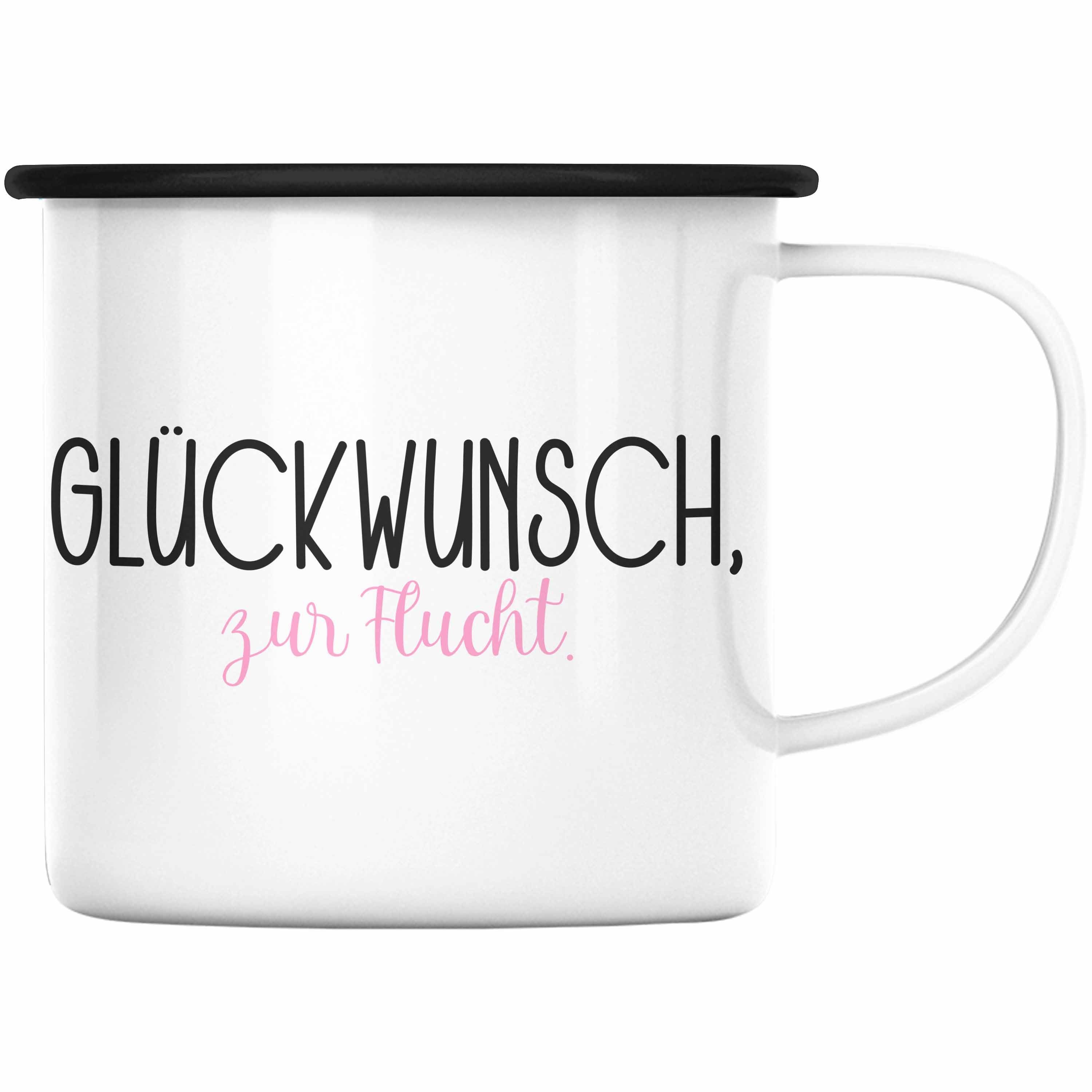 Trendation Thermotasse Trendation - Jobwechsel Emaille Tasse Geschenk Kollegin Kollege Lustig Abschiedsgeschenk Sprüche - Glückwunsch Zur Flucht Abschied Schwarz