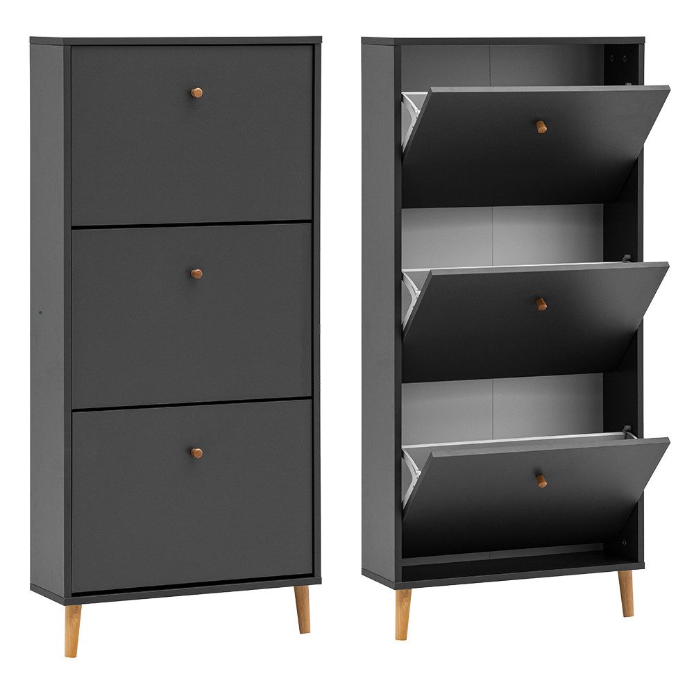 Lomadox Garderoben-Set BELFORT-80, (Spar-Set, 2-St., Schuhschränke Spiegel Garderobenpaneel), apricot und anthrazit, Massivholzgriffe, Platz für 6 + 9 Paar Schuhe
