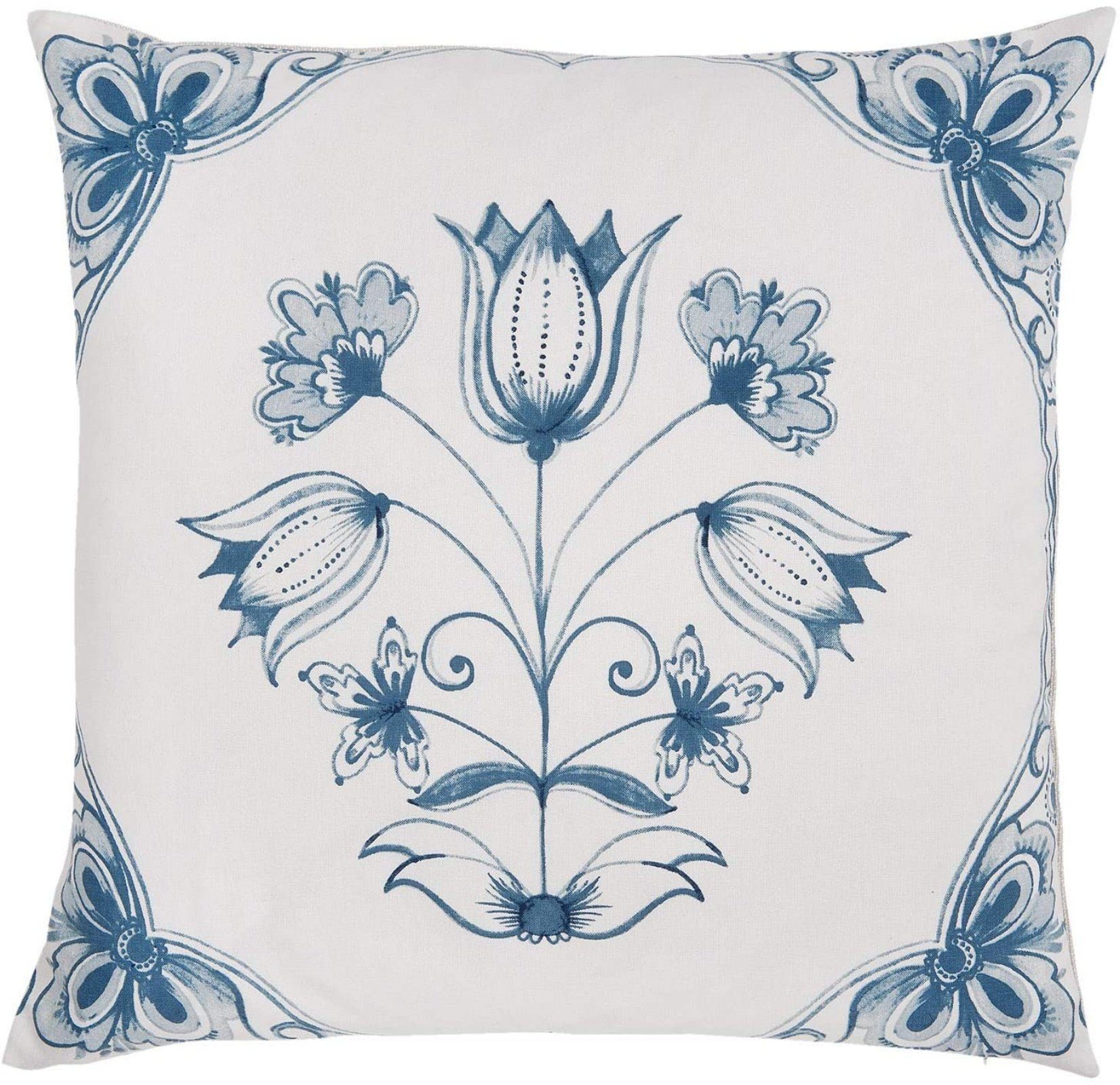 Clayre & Eef Tagesdecke, Landhaus Подушкиbezug 50 x 50 cm, 100 % Baumwolle, nordischer Landhausstil, Modell FLOWERHONEY, Подушкиhülle leicht & angenehm, Vintage in weiß blau gemustert, toll für Bänke und Stühle