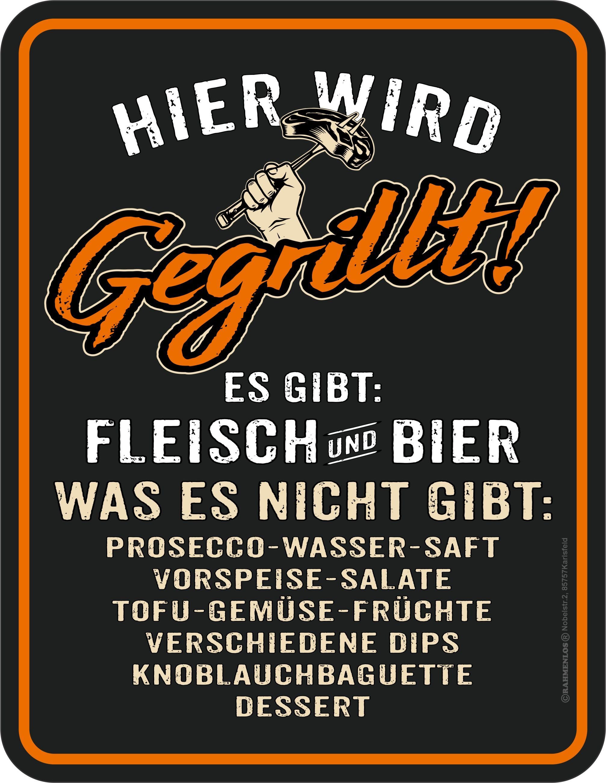 Metallschild für BBQ-Freunde: Hier wird gegrillt