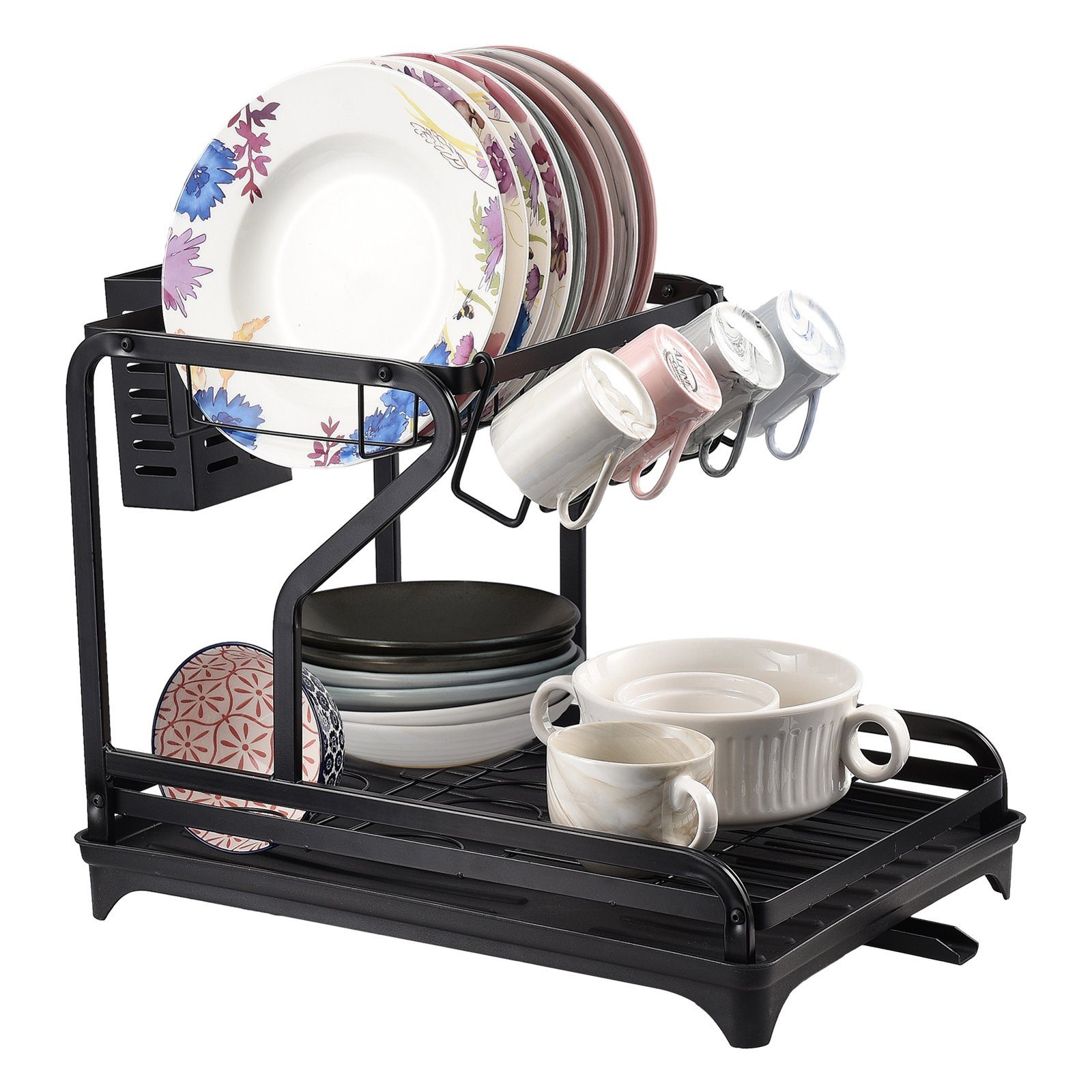 Geschirrständer Küchenabtropfgestell mit R Ablage, Tassenablage, Schrankregal