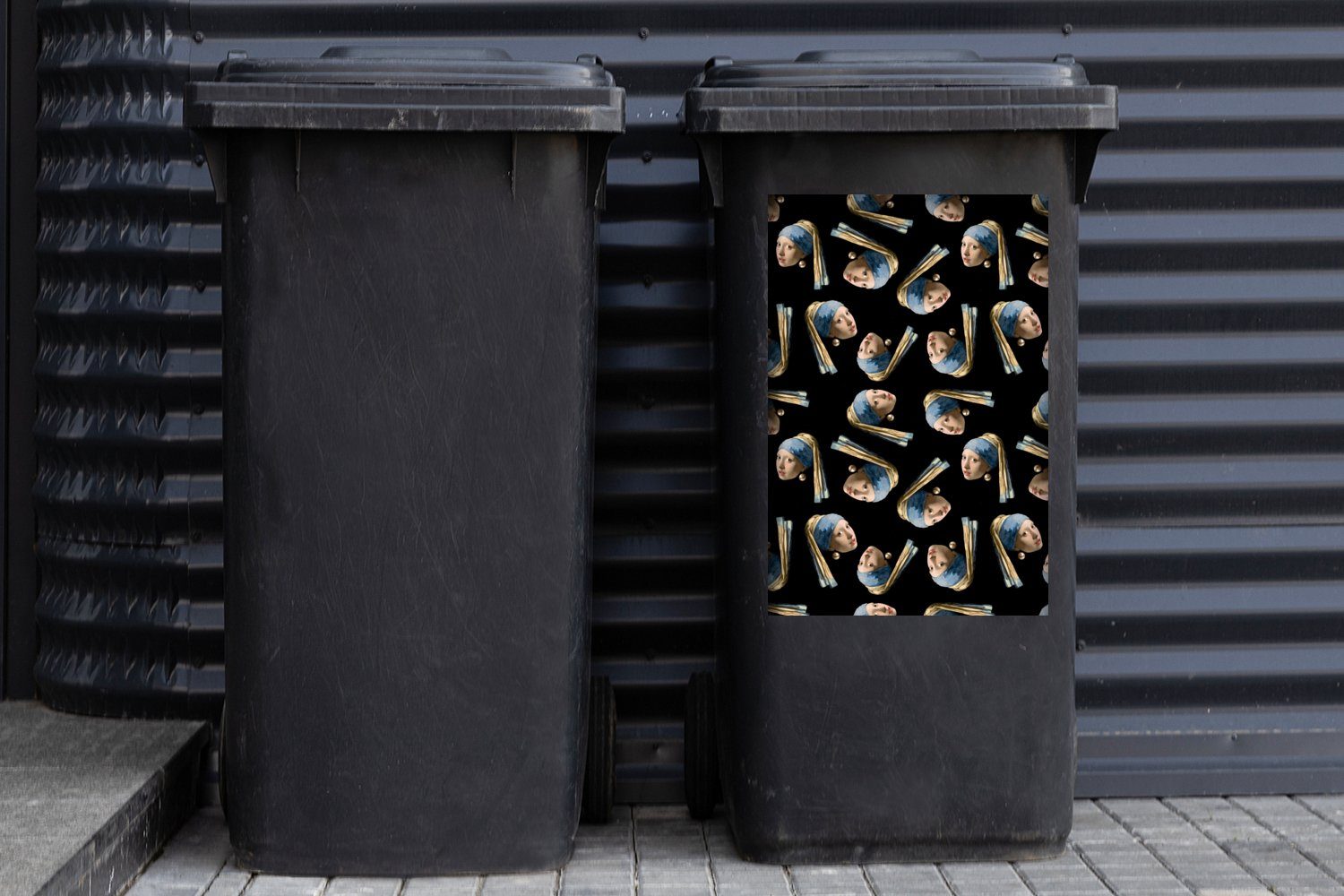 Mülleimer-aufkleber, Muster MuchoWow Mädchen Vermeer mit Sticker, (1 Mülltonne, Abfalbehälter - Wandsticker St), - Perlenohrring Container,