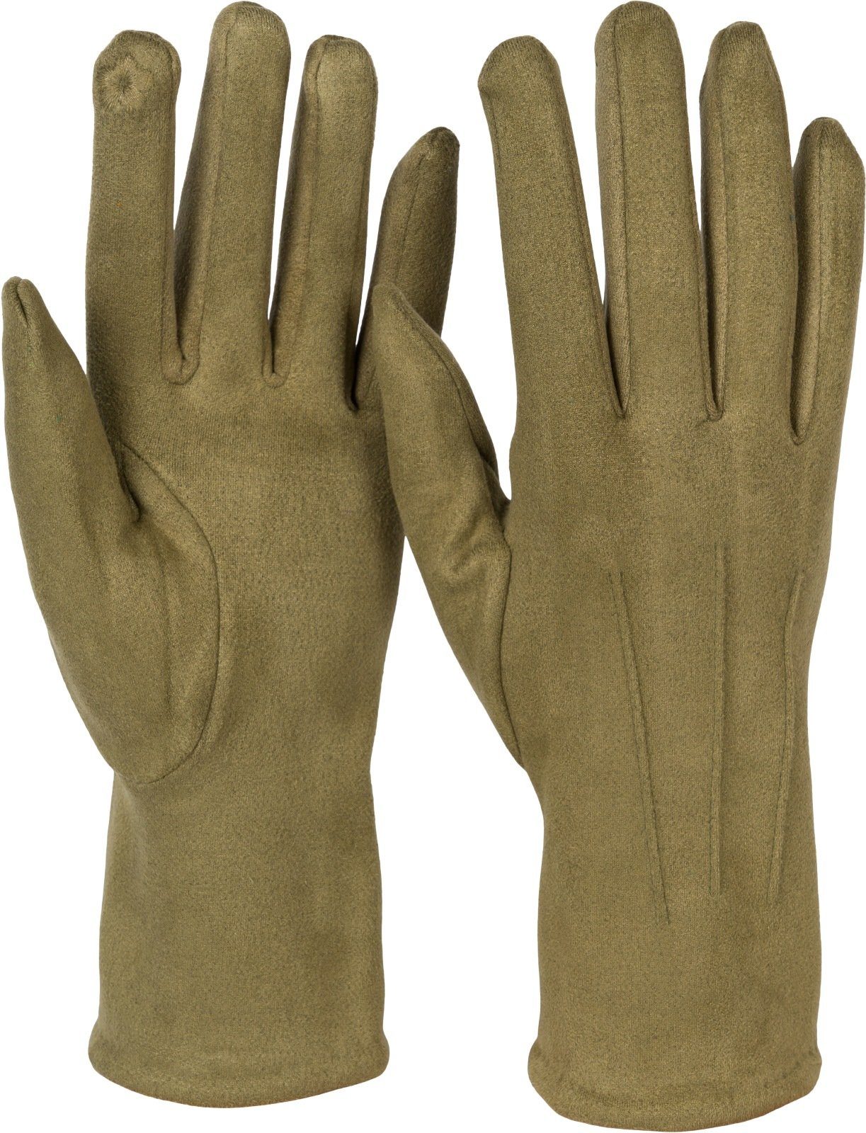 styleBREAKER Fleecehandschuhe Einfarbige Touchscreen Handschuhe Ziernähte Oliv