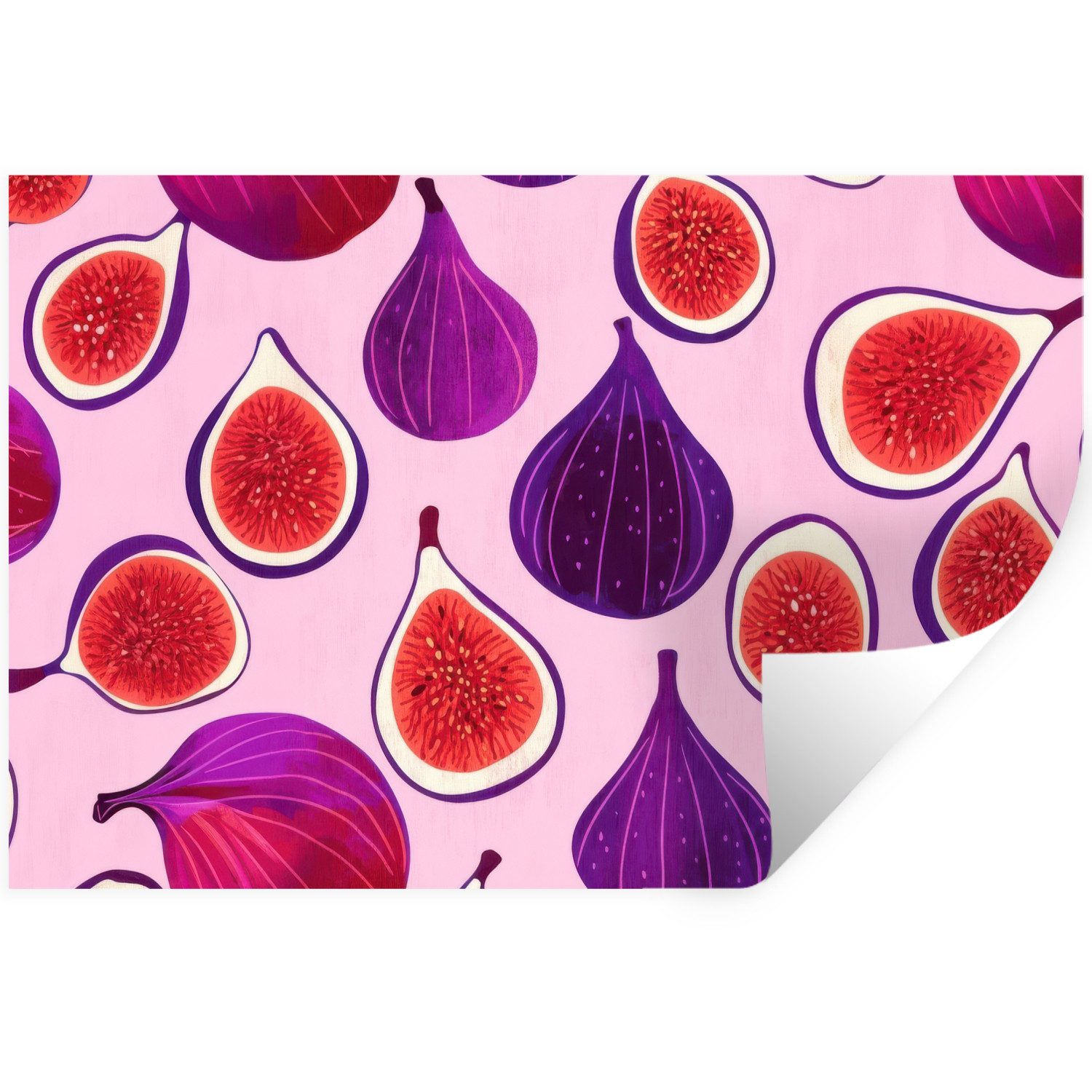 MuchoWow Wandsticker Feigen - Rosa - Lila (1 St), Wandtattoo, Selbstklebend, Wohnzimmer, 30x20 cm