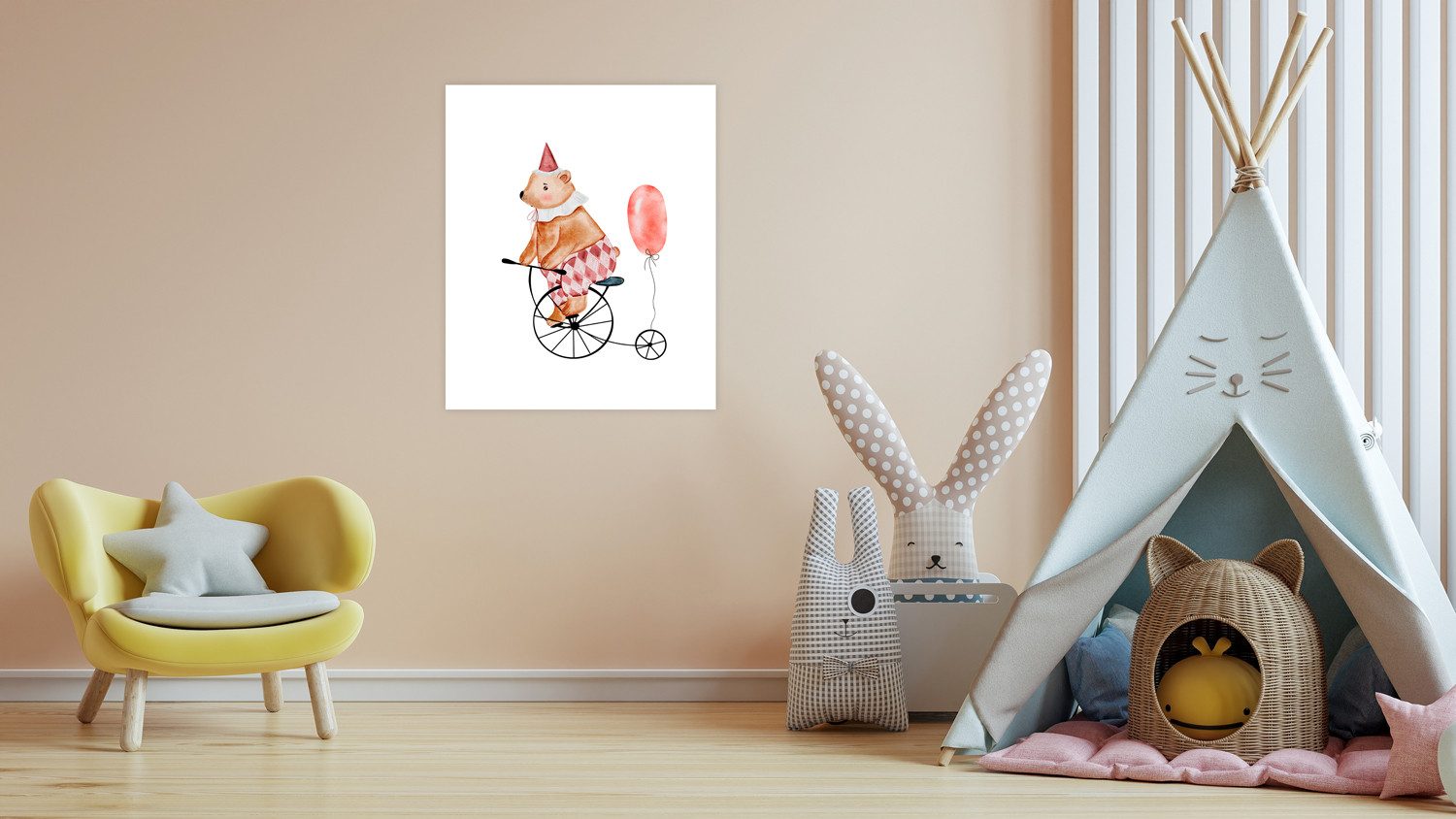 Bild mit Rahmen oder Poster, Bär mit Luftballon