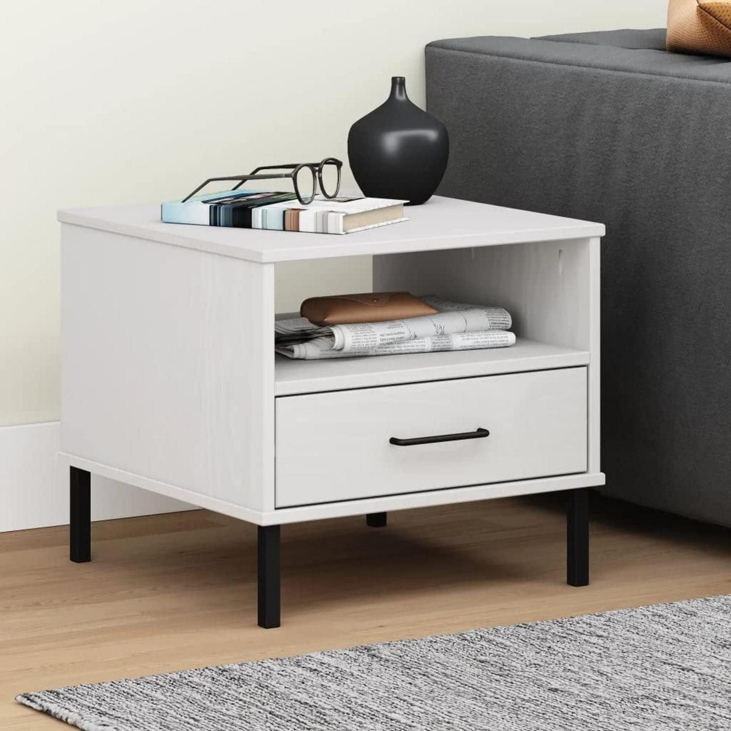 LuxusKollektion Nachttisch Nachttisch Kiefernholz Metall weiß 50x50x45cm OSLO (1-St)