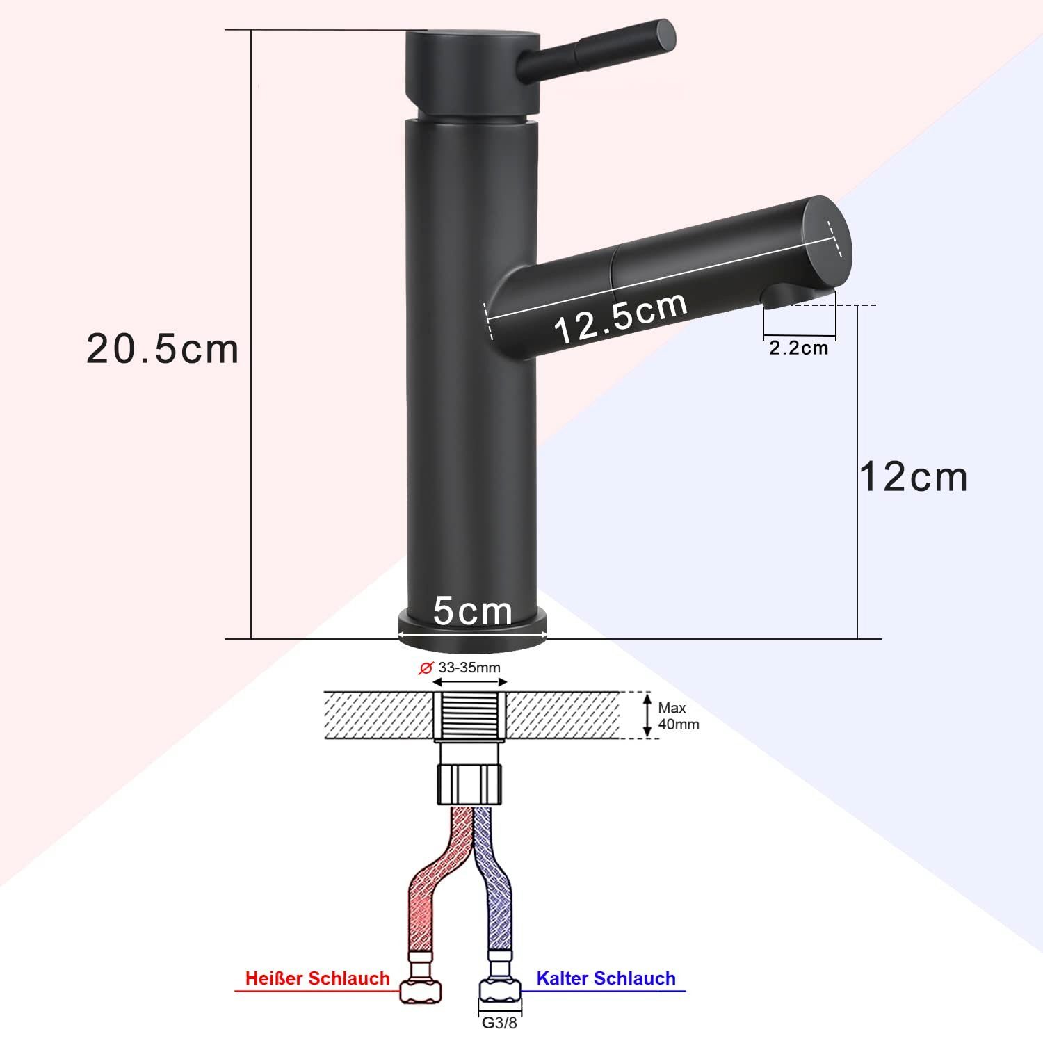 Nettlife Waschtischarmatur Wasserhahn 60cm ausziehbare Brause