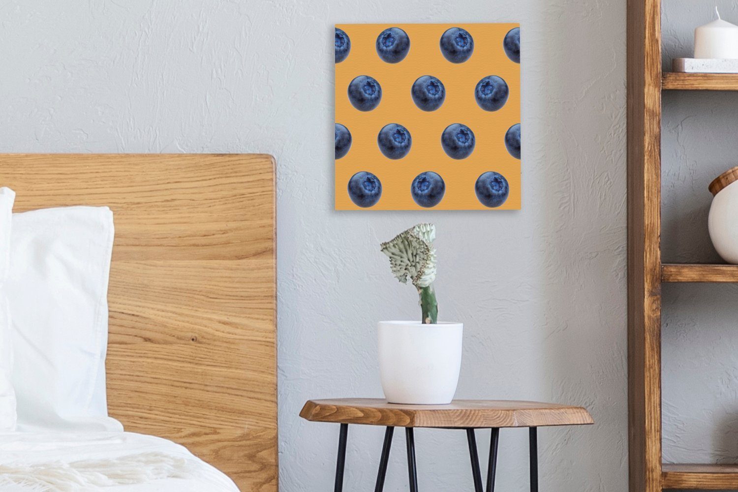 OneMillionCanvasses® (1 St), - Leinwandbild - Wohnzimmer Beere für Bilder Orange Leinwand Muster, Blaue Schlafzimmer
