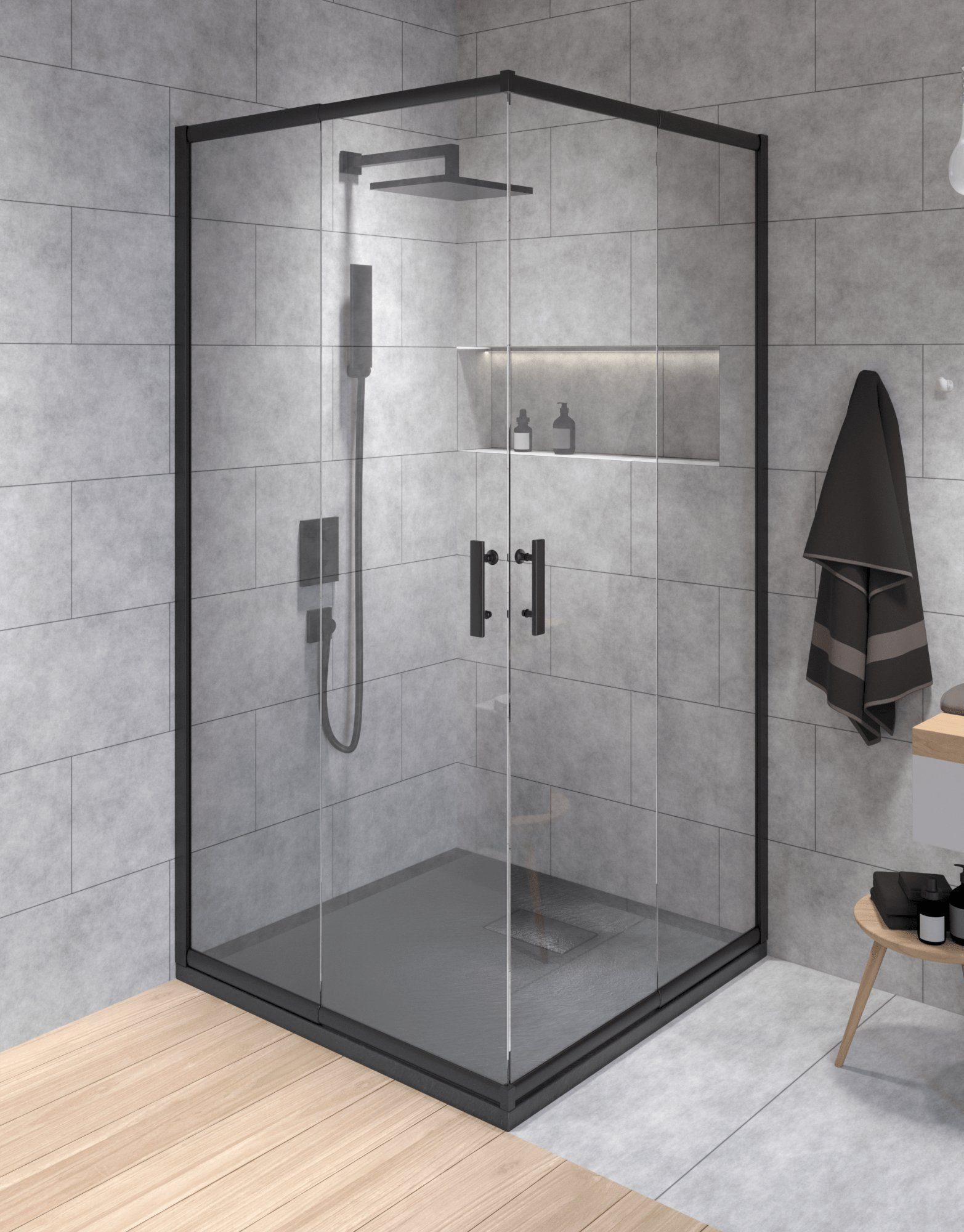 KOLMAN Eckdusche HELA Schwarz 90x90 190 cm Transparent Glas, BxT: 90x90 cm, günstig online kaufen