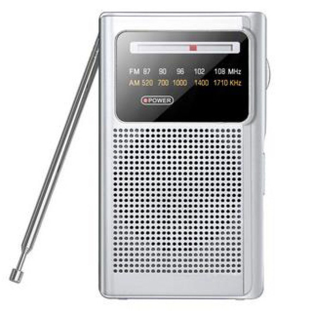 GelldG Radio Batteriebetrieben, Batterie Radio mit Bildschirmanzeige Radio silbergrau