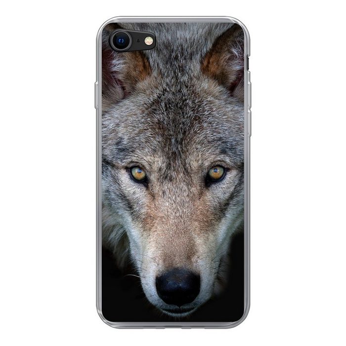 MuchoWow Handyhülle Wolf - Porträt - Schwarz Handyhülle Apple iPhone 8 Smartphone-Bumper Print Handy Schutzhülle