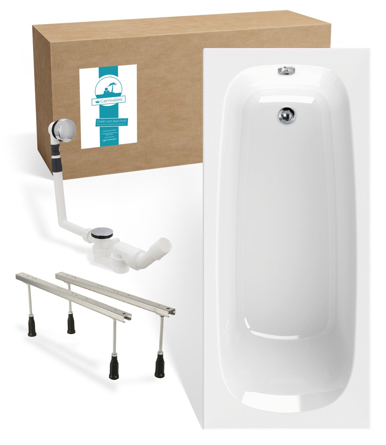 Calmwaters Badewanne Original, Weiß, 170 x 75 cm, Wannenfuß, Ablaufgarnitur, 99000341