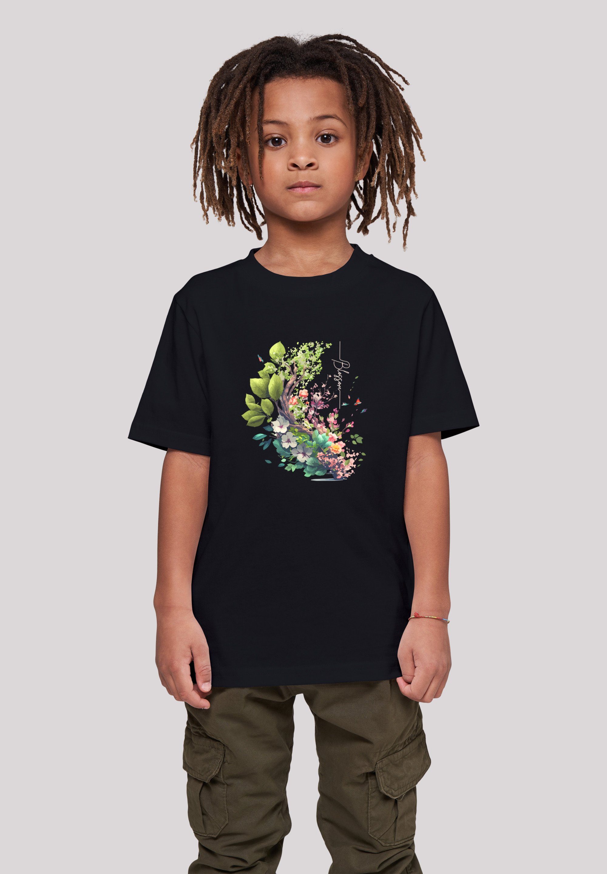 F4NT4STIC T-Shirt Baum mit Blumen Tee Unisex Print schwarz