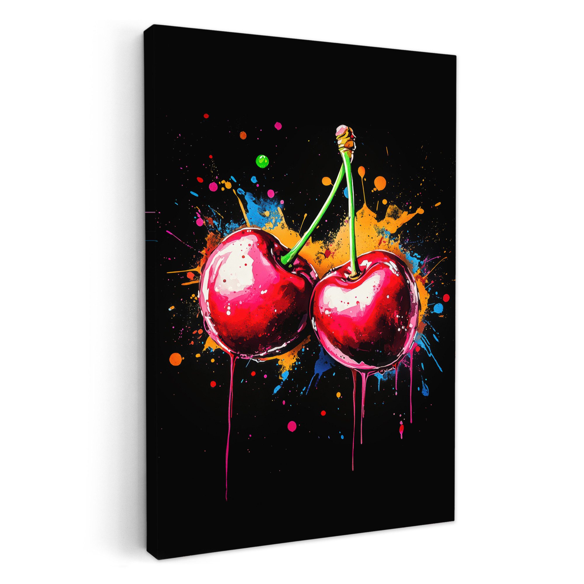 OneMillionCanvasses® Leinwandbild Kirschen - Obst - Graffiti - Farbe - Abst günstig online kaufen