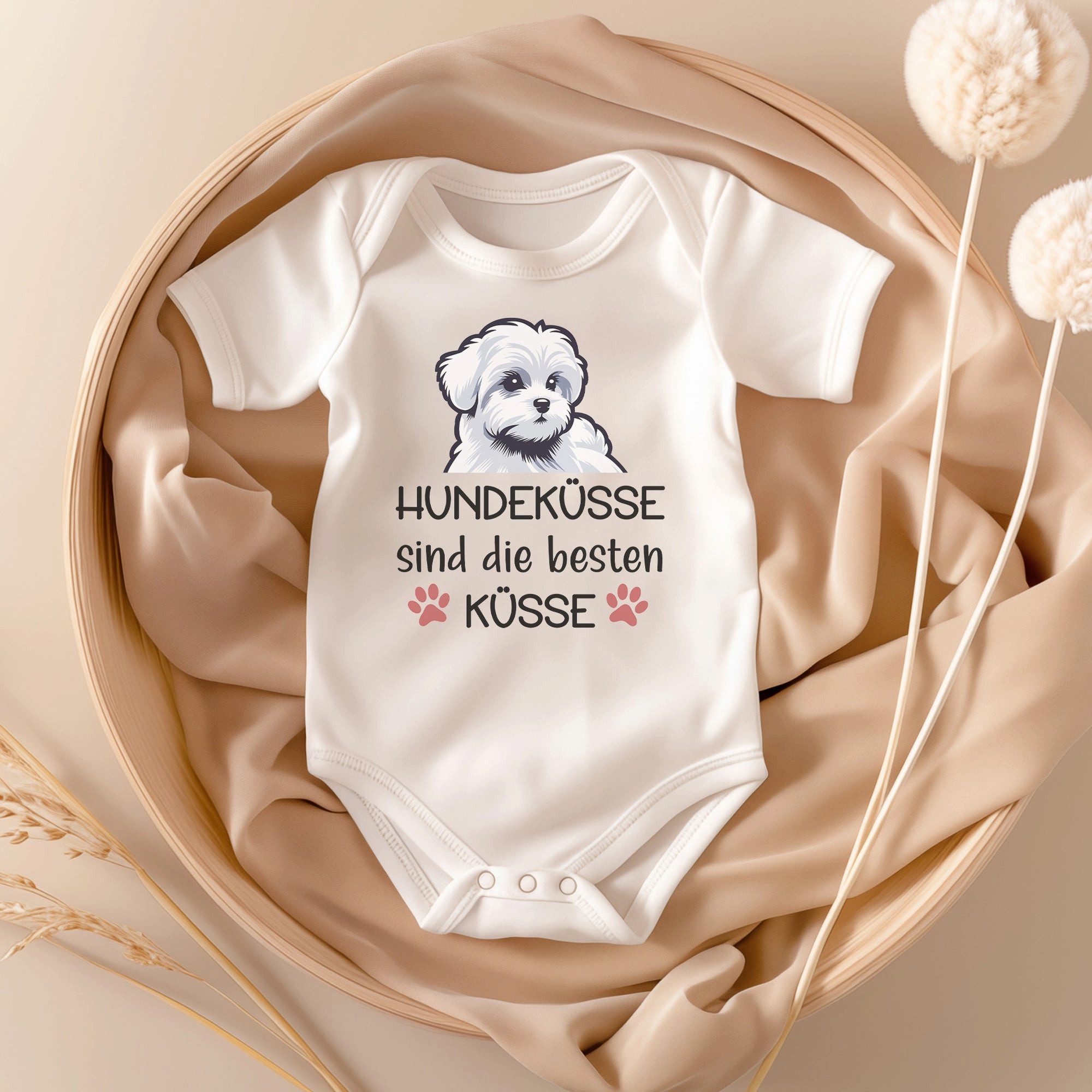 22Feels Kurzarmbody Bio Unisex Babybody Weiß Malteser Ja Geschenk Taufe Erster Geburtstag BIO-Baumwolle - In Deutschland Bedruckt - Niedlicher Print