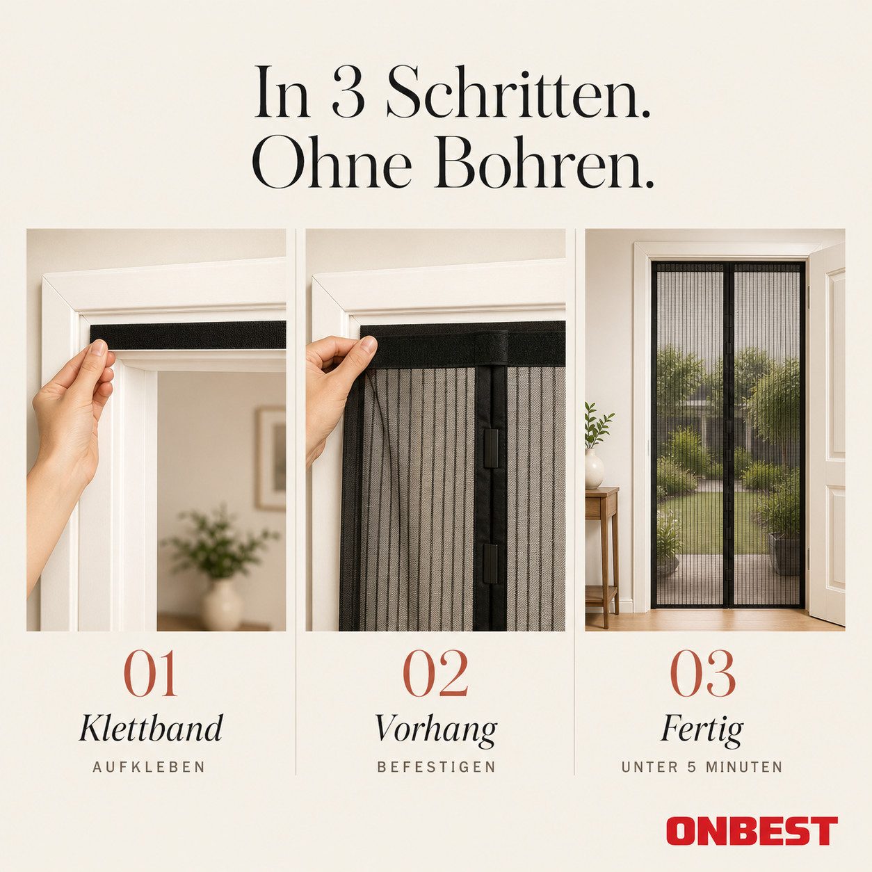 Onbest Insektenschutz-Fensterrahmen Fliegengitter Fliegenschutzgitter Magnet, Bohrfrei, mit Reißnägel, Balkon Terasse Tür Fenster – Bild 4 von 5