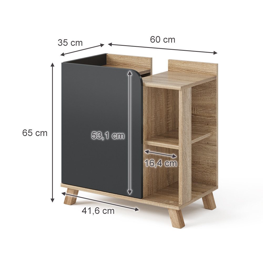 Vicco Waschbeckenunterschrank Karen, Sonoma/Anthrazit, 60 x 65 cm mit Tür und offenen Fächern (1-St)