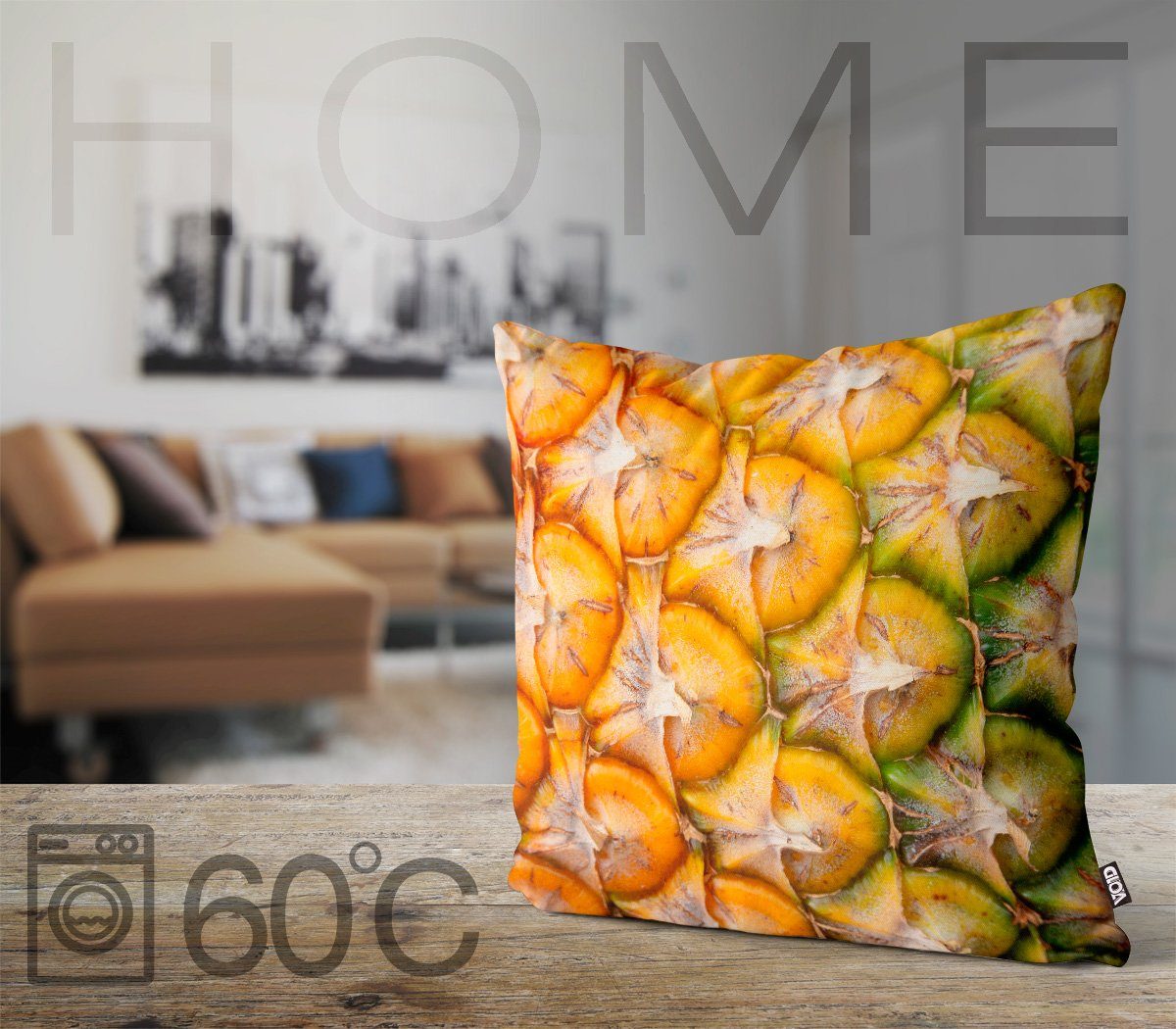 Kissenbezug, VOID (1 Stück), Sommer Frucht Küche Hawaii Sofa-Kissen Obst Oragnisch Textur Urlaub Tropen Ananas Vegetarisch Kochen