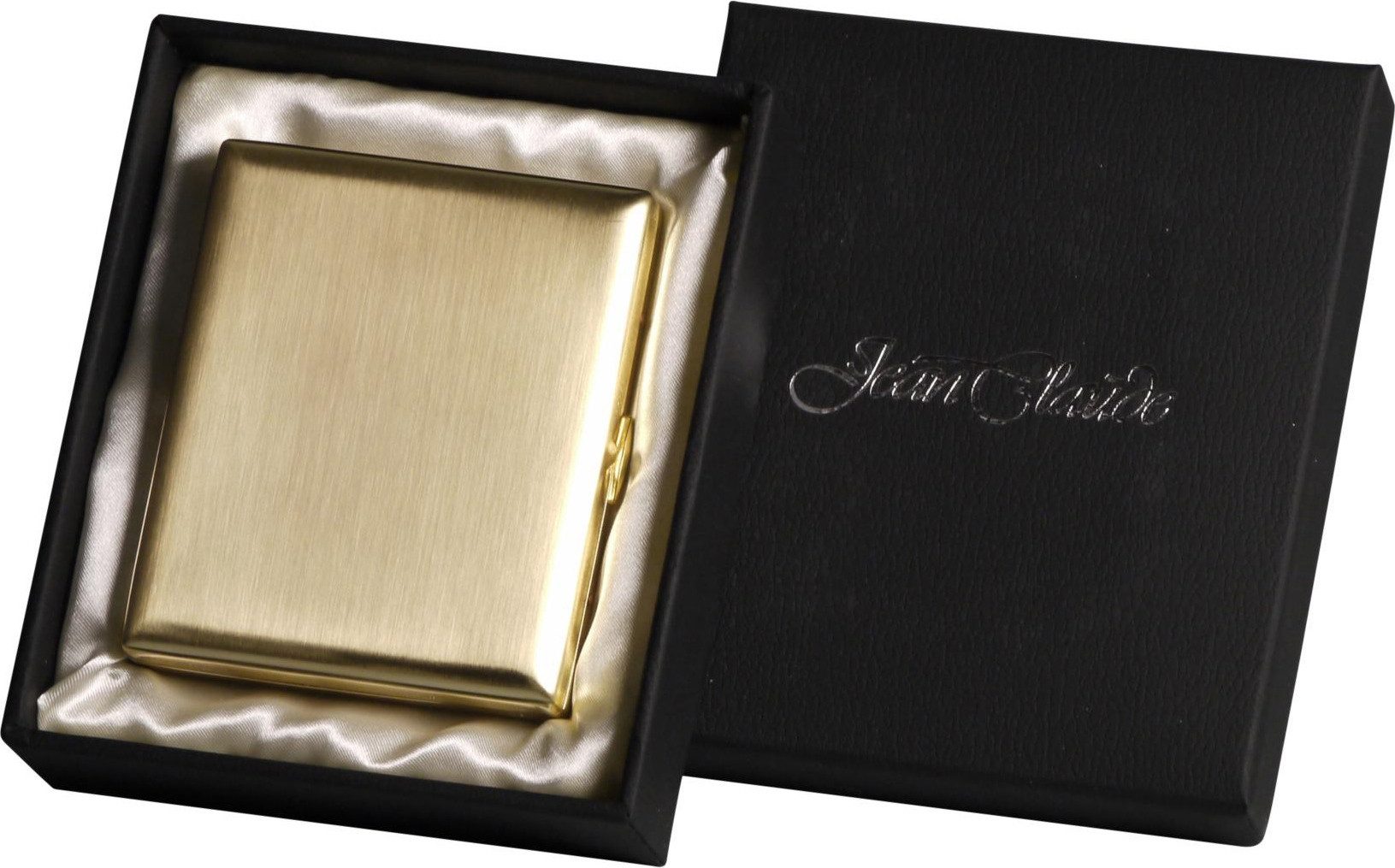 Jean Claude Bogenetui Zigarettenetui gold aus Metall gebürstet 20er mit Bügel, In einer Geschenkbox verpackt.