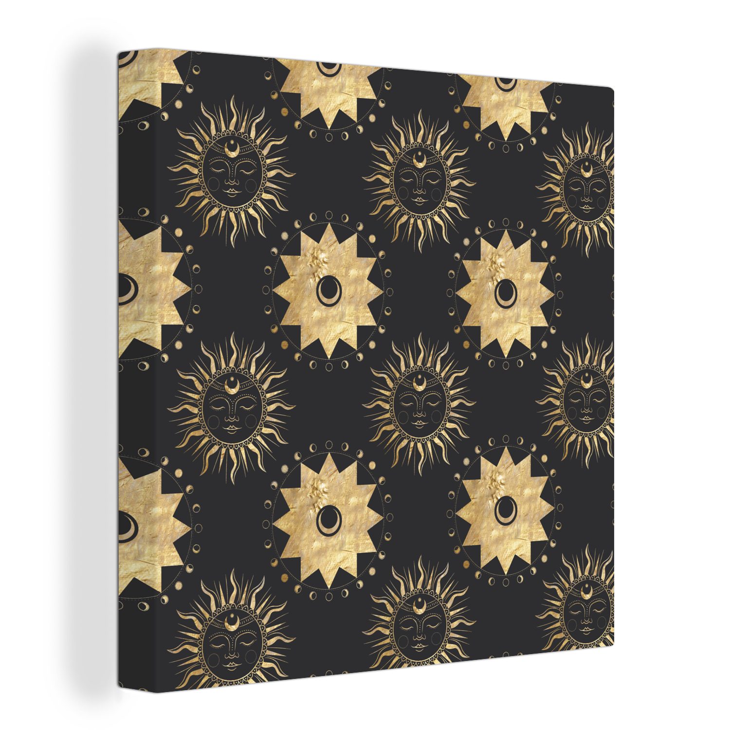 OneMillionCanvasses® Leinwandbild Muster - Sonne - Sterne - Gold, (1 St), Leinwand Bilder für Wohnzimmer Schlafzimmer