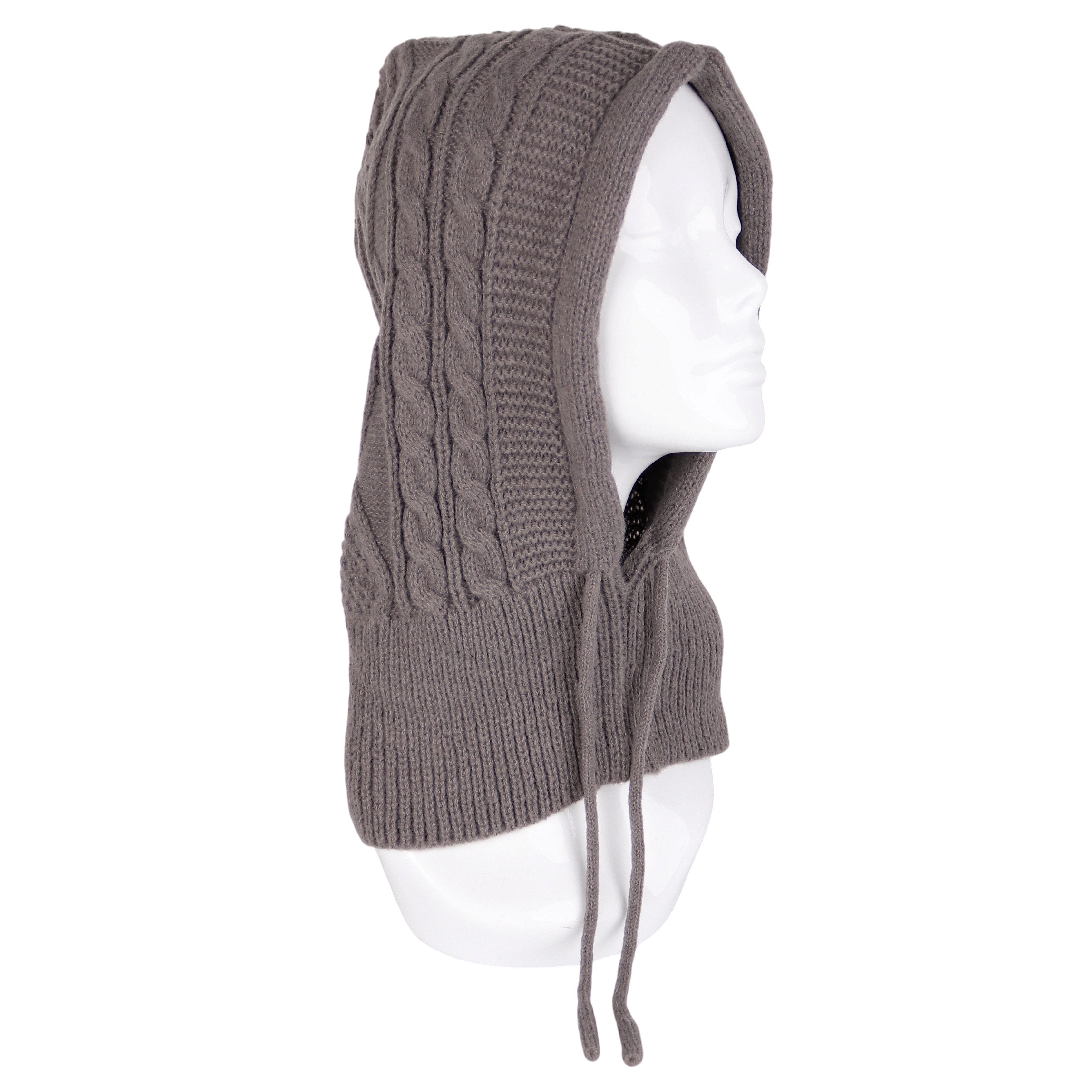 MIRROSI Strickmütze Damen BALACLAVA mit Zopfmuster oder Unifarben Wintermüt günstig online kaufen